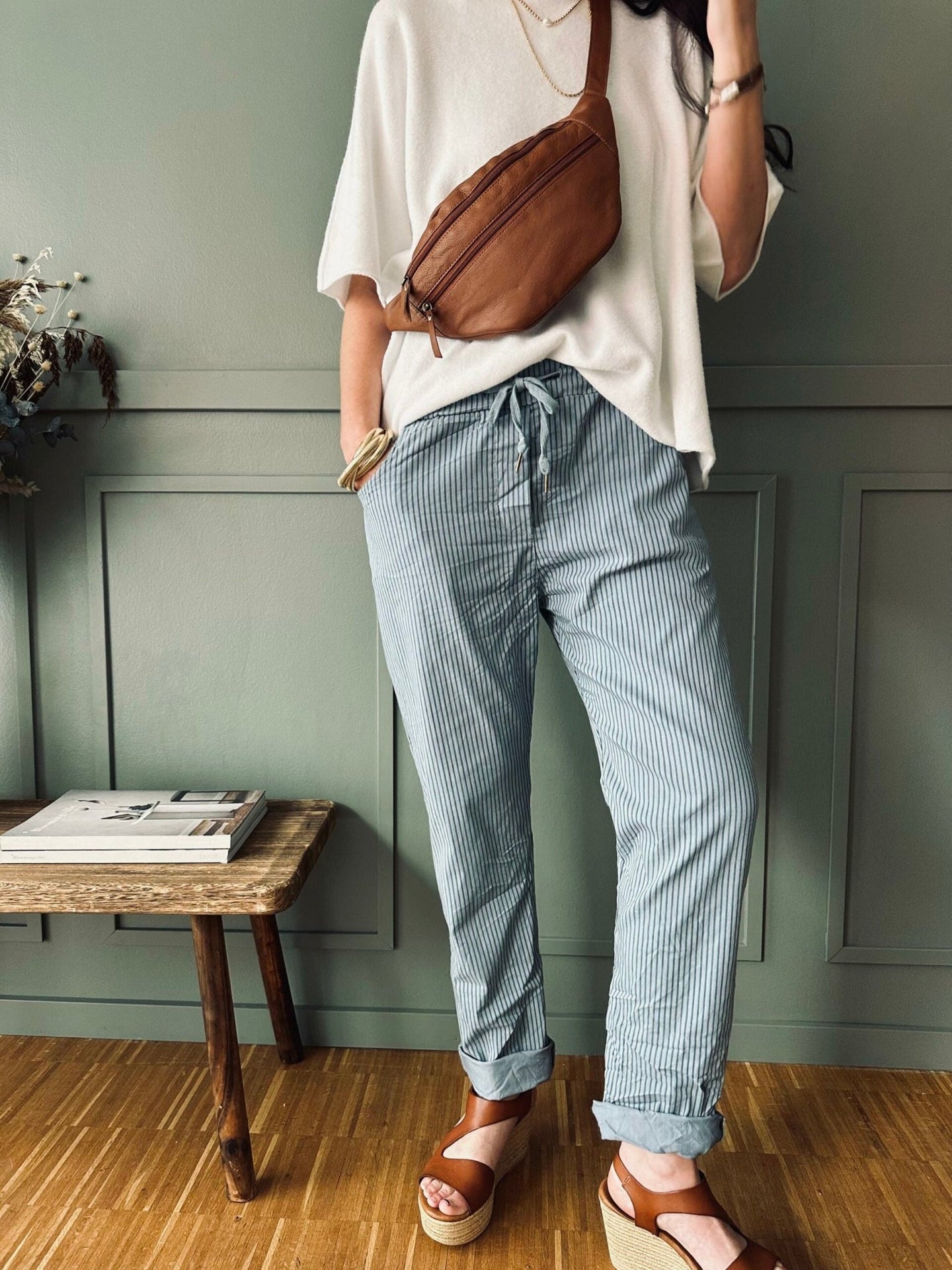 Bukser soft jeans med strib - VIAMAJA.DK