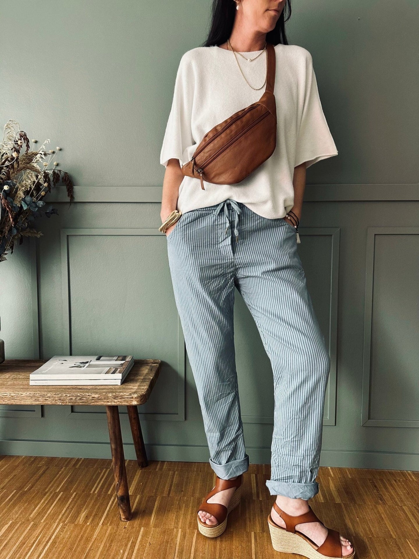 Bukser soft jeans med strib - VIAMAJA.DK