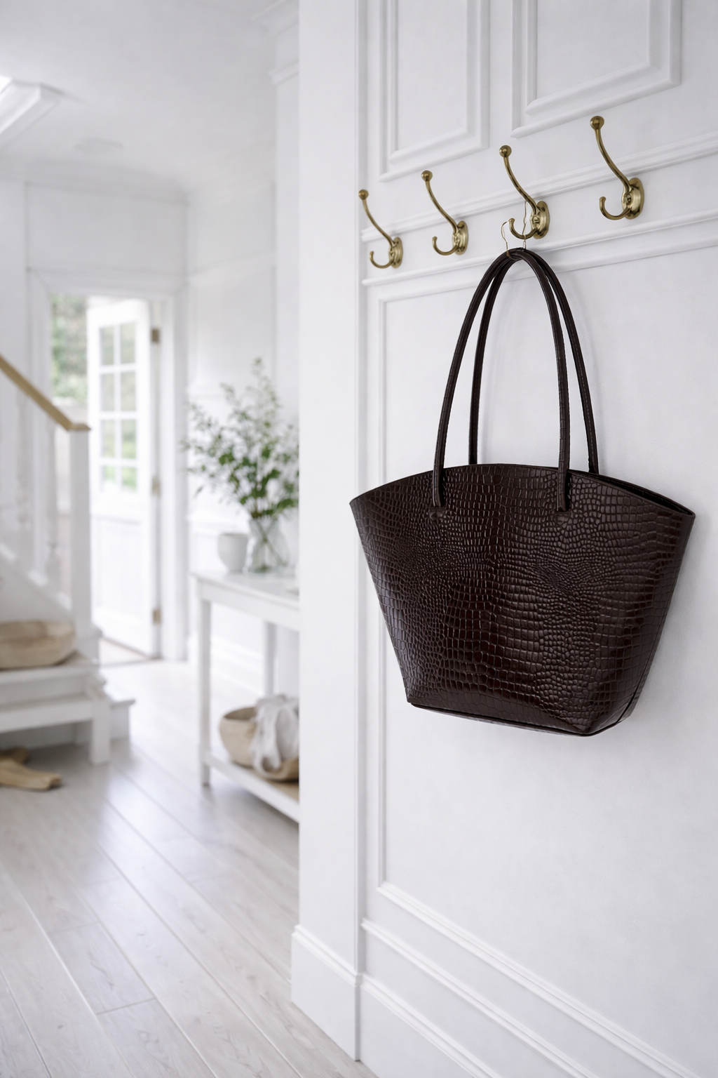 Shopper croco i skinn - Brown