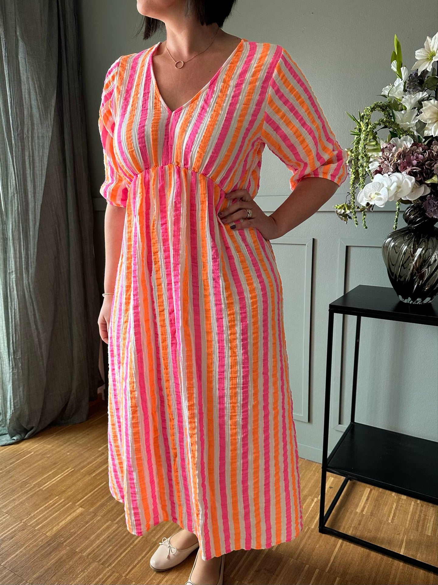 Klänning Andrea - Stripe Fuchsia/Orange