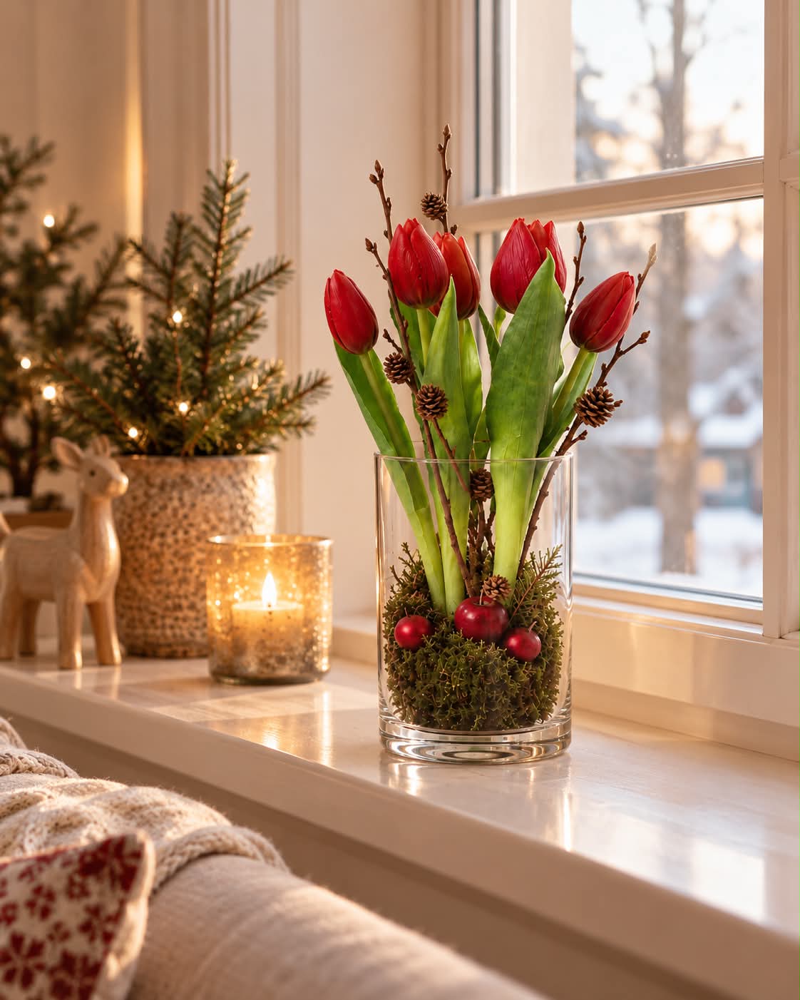 Tulpan i kruka - Röd med 5 blommor