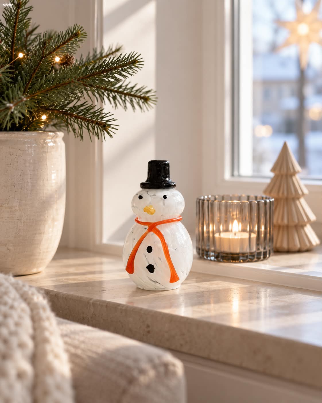 Snögubbe med LED-ljus