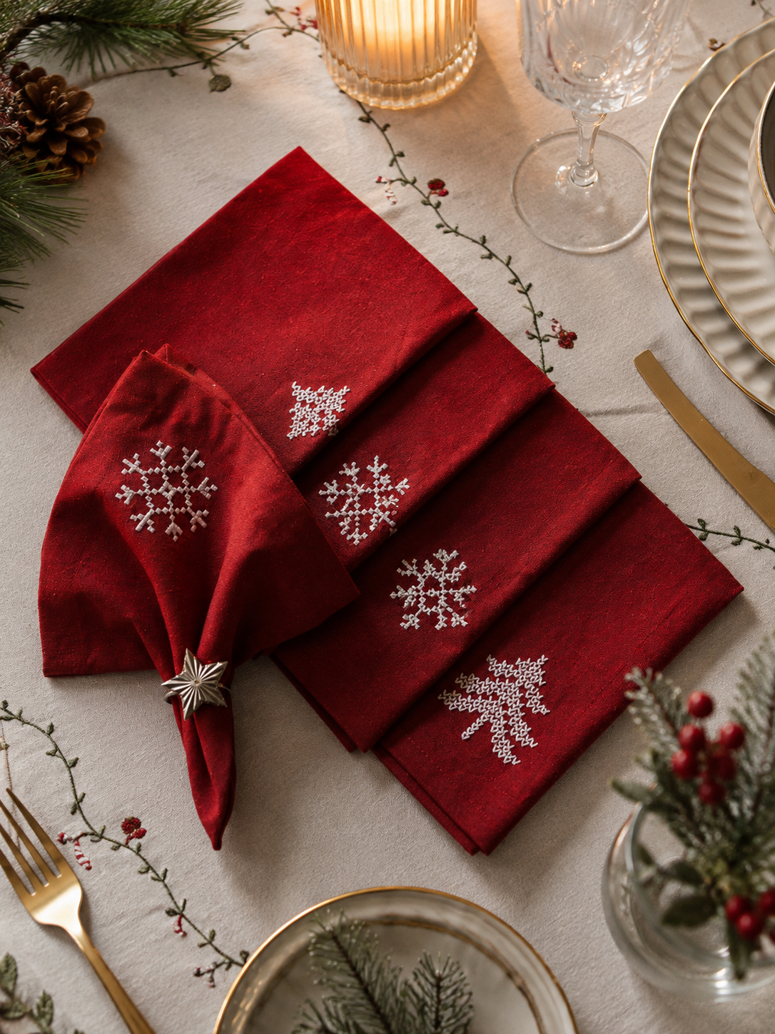 Servetter Röd Jul - 4 st