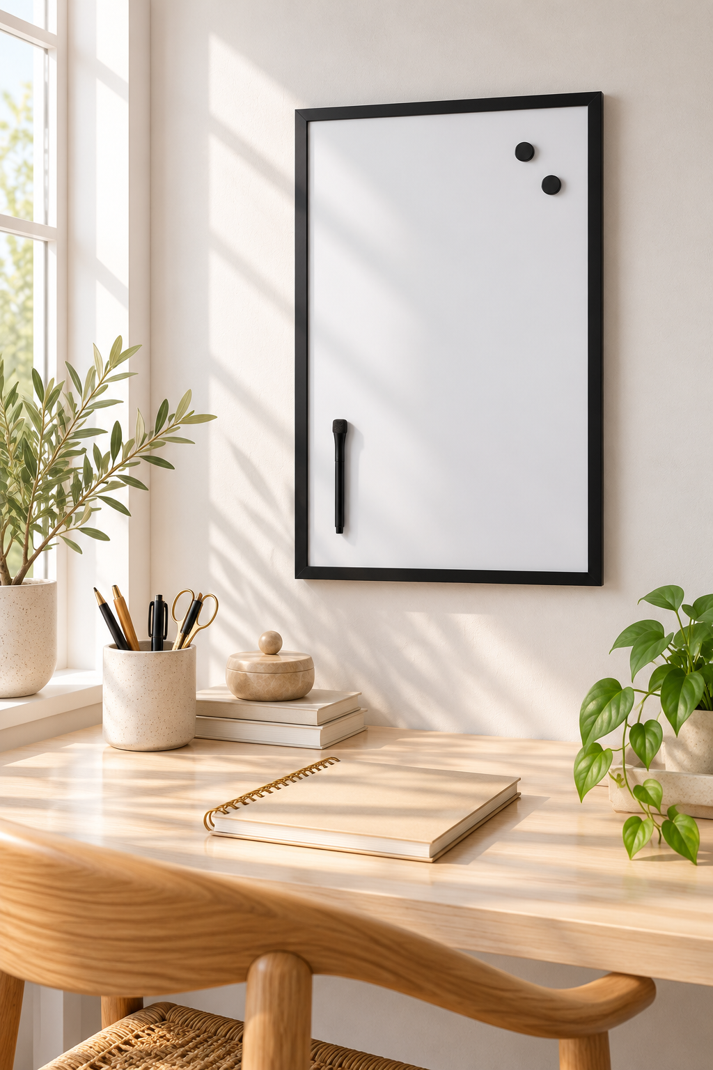 Magnetisk whiteboard, svart ram, 40 x 60 cm.
