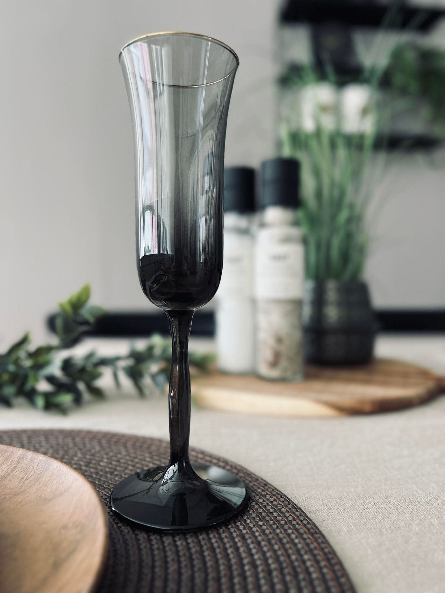 Champagneglas - Røgfarvet med guldkant - VIAMAJA.DK