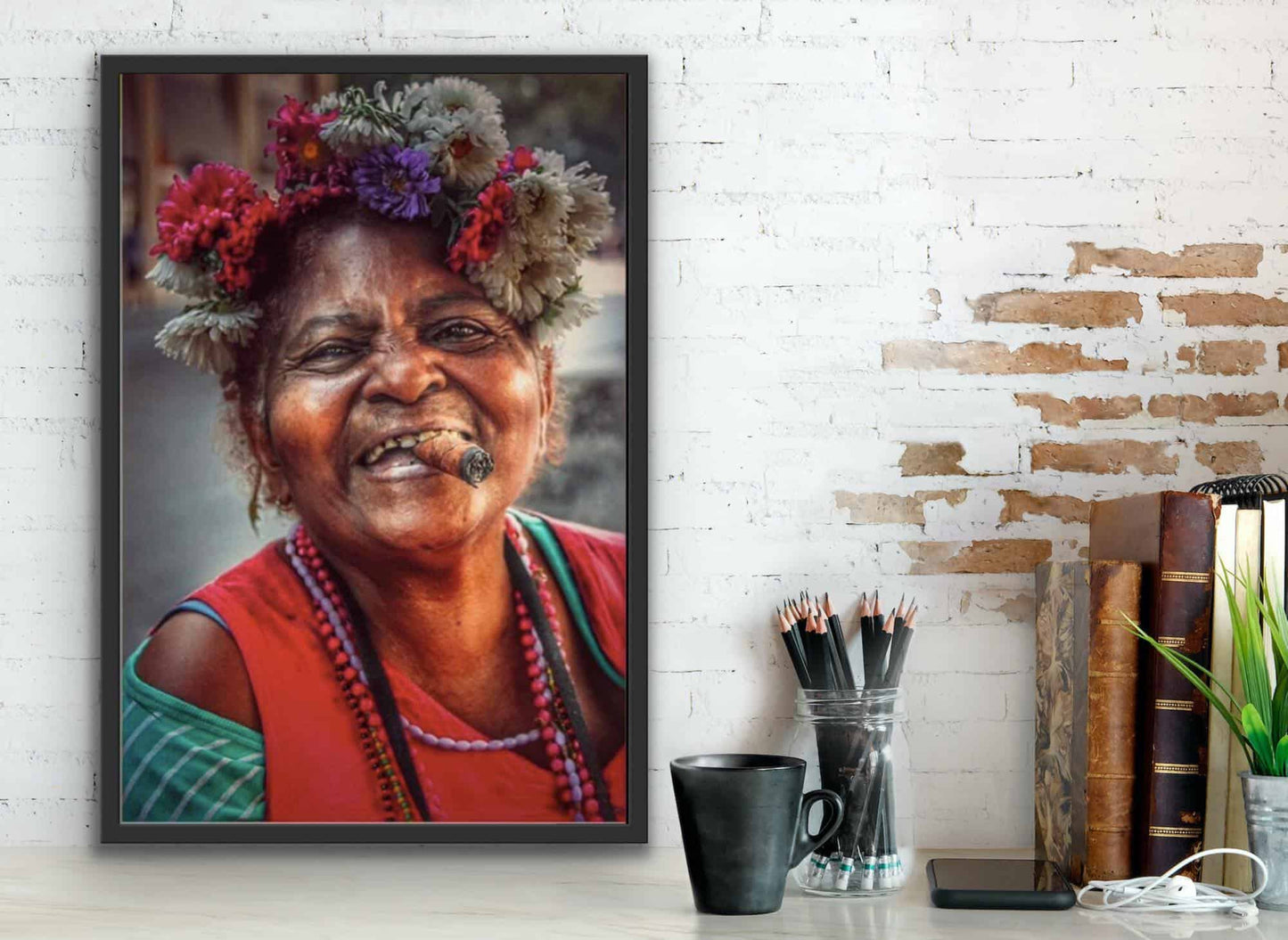 Cubaner med blomster i håret – Farver 50x70cm - VIAMAJA.DK
