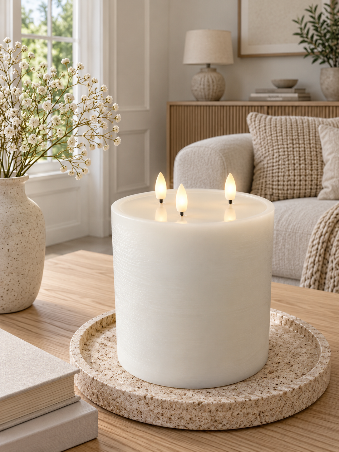 LED-blockljus med 3 vekar - Whisper white