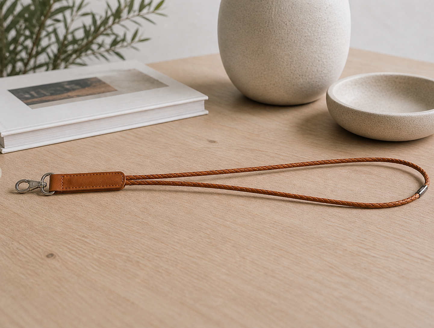 Keyhanger flätad - cognac