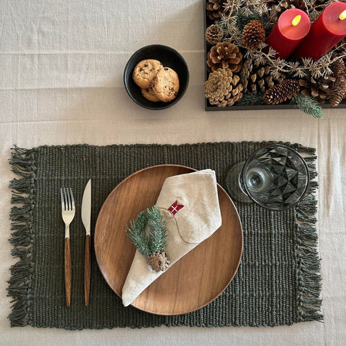 Dækkeserviet Oliven - Recycling Cotton - VIAMAJA.DK