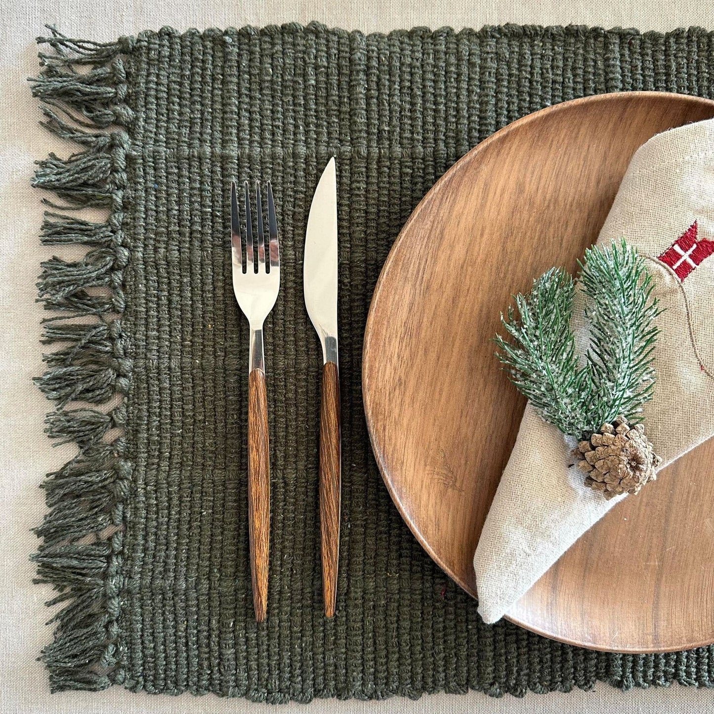 Dækkeserviet Oliven - Recycling Cotton - VIAMAJA.DK