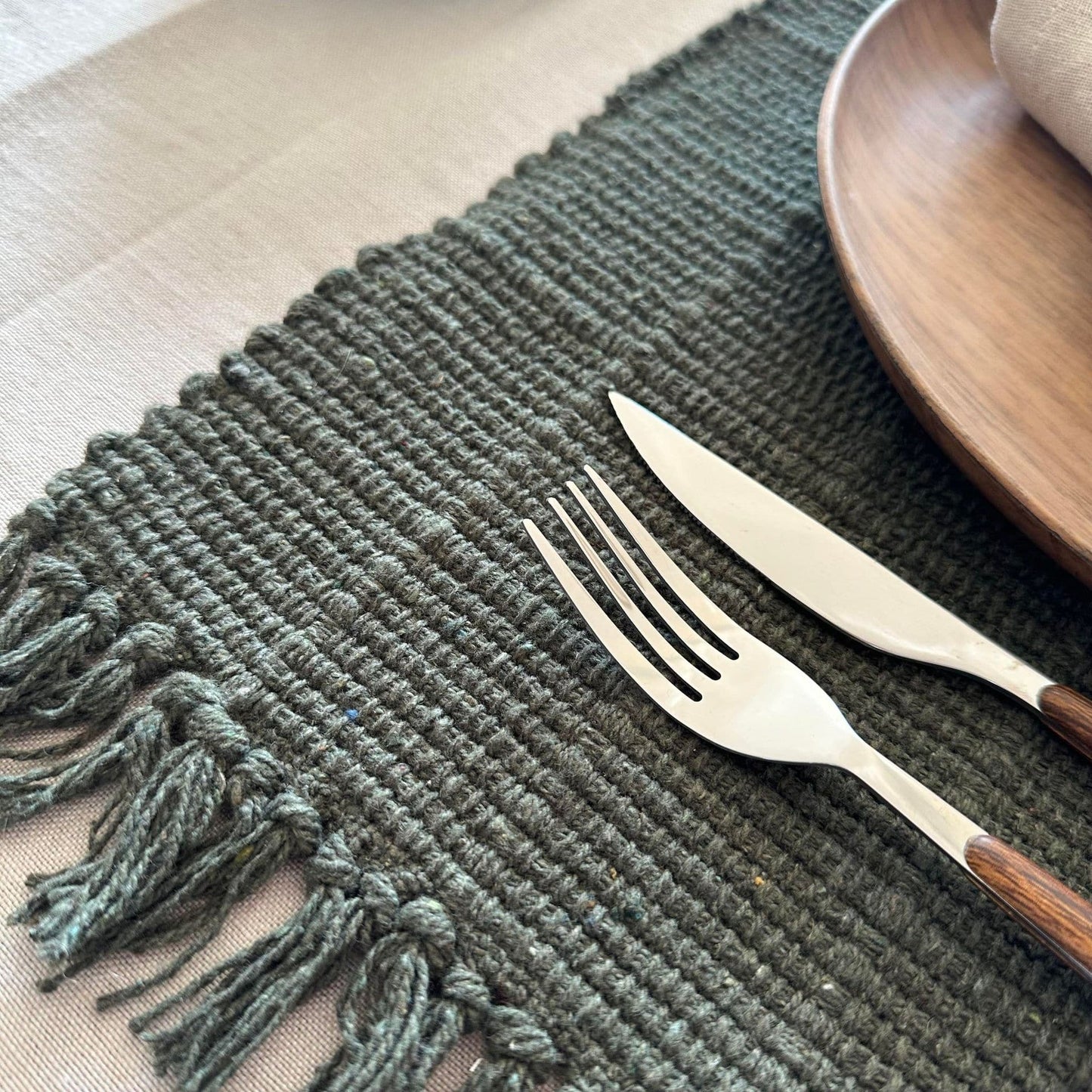 Dækkeserviet Oliven - Recycling Cotton - VIAMAJA.DK