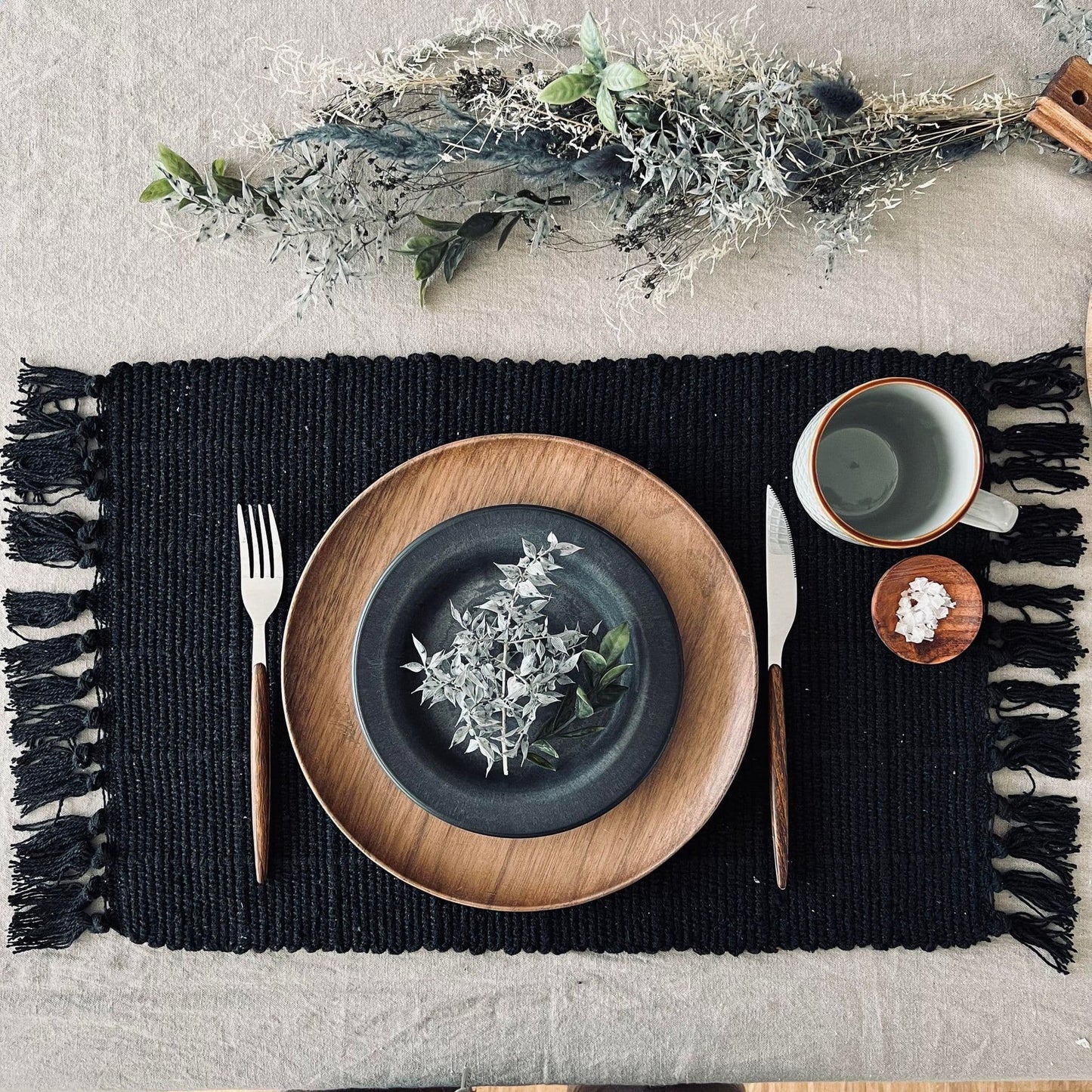 Dækkeserviet Sort - Recycling Cotton - VIAMAJA.DK