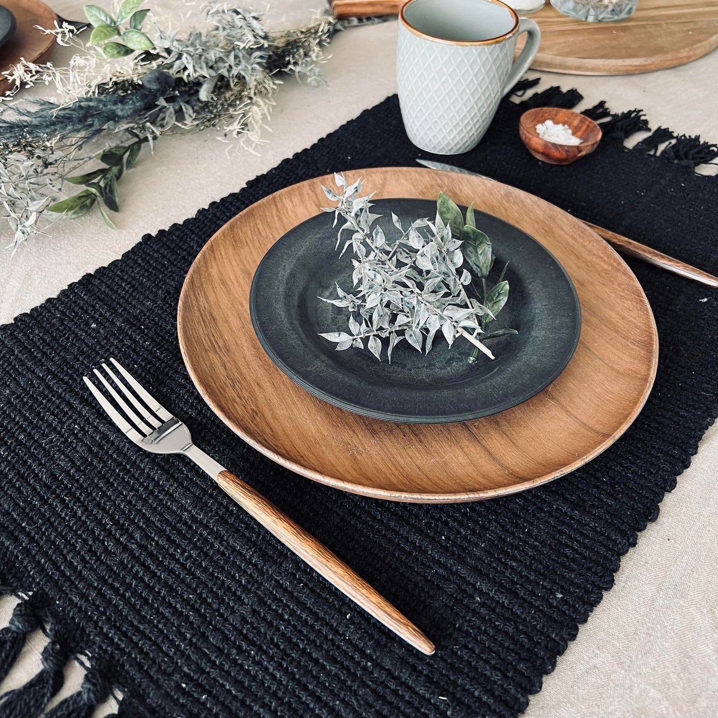 Dækkeserviet Sort - Recycling Cotton - VIAMAJA.DK