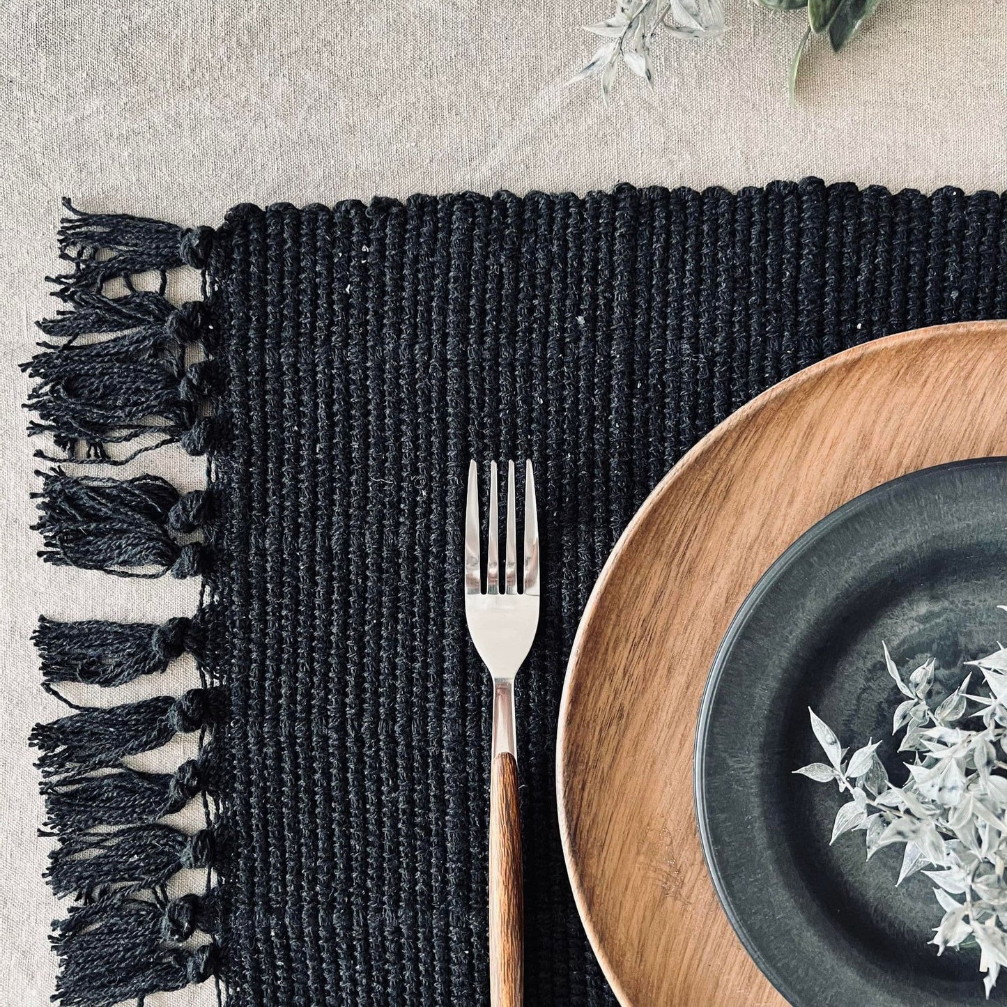 Dækkeserviet Sort - Recycling Cotton - VIAMAJA.DK