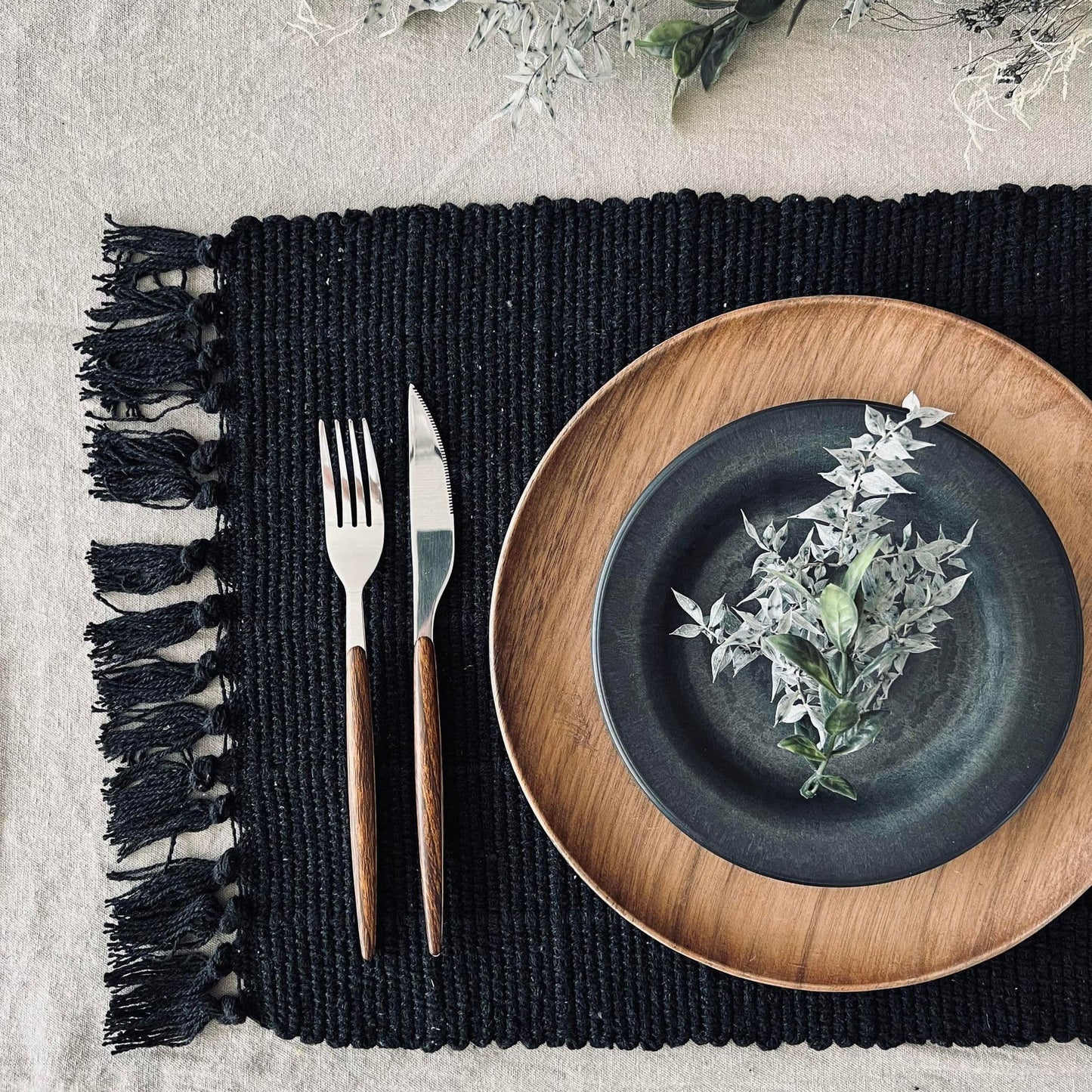 Dækkeserviet Sort - Recycling Cotton - VIAMAJA.DK