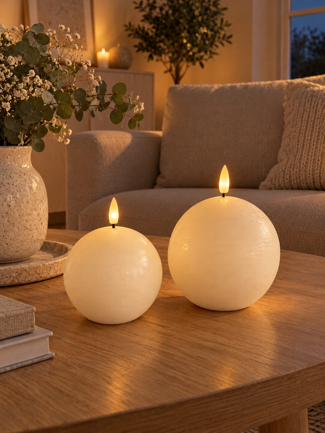 Kuglelys 2 stk med fjernbetjening - Whisper white