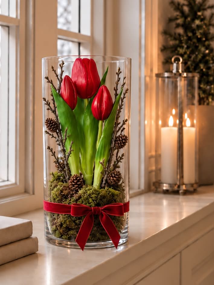 Tulpan i kruka - Röd med 3 blommor
