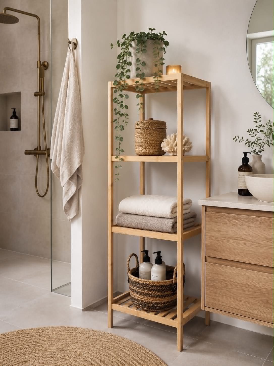 Hylla med 4 hyllplan - Bambu