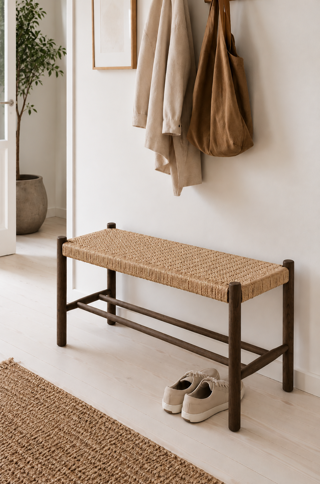 Bänk rökt Ek - 90 cm – flätad sits