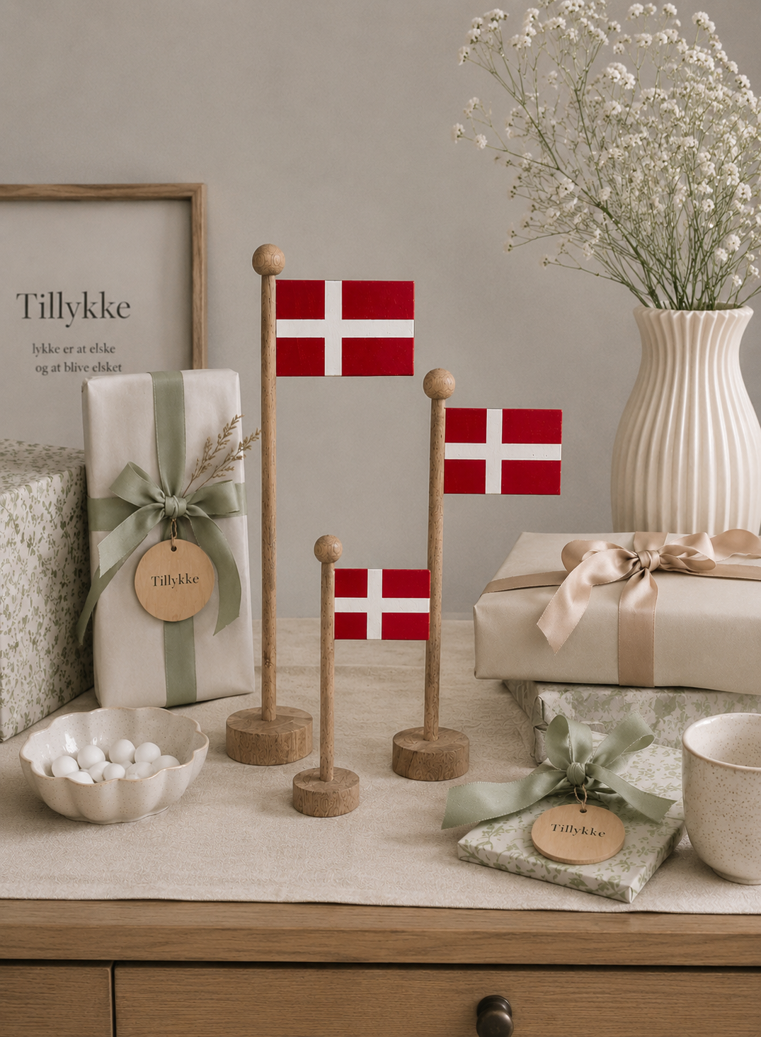 Flag Dannebrog wood - Flera storlekar