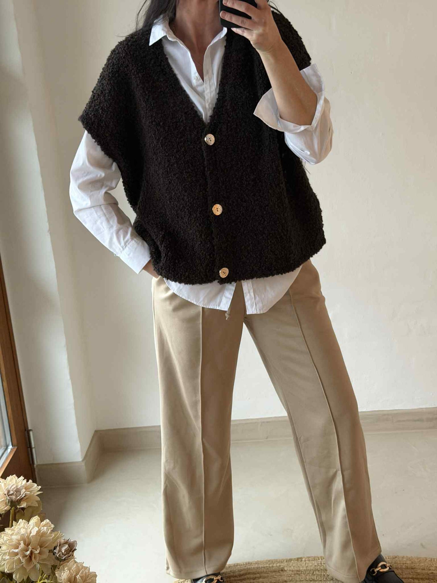 Cardigan med korta ärmar - Brown