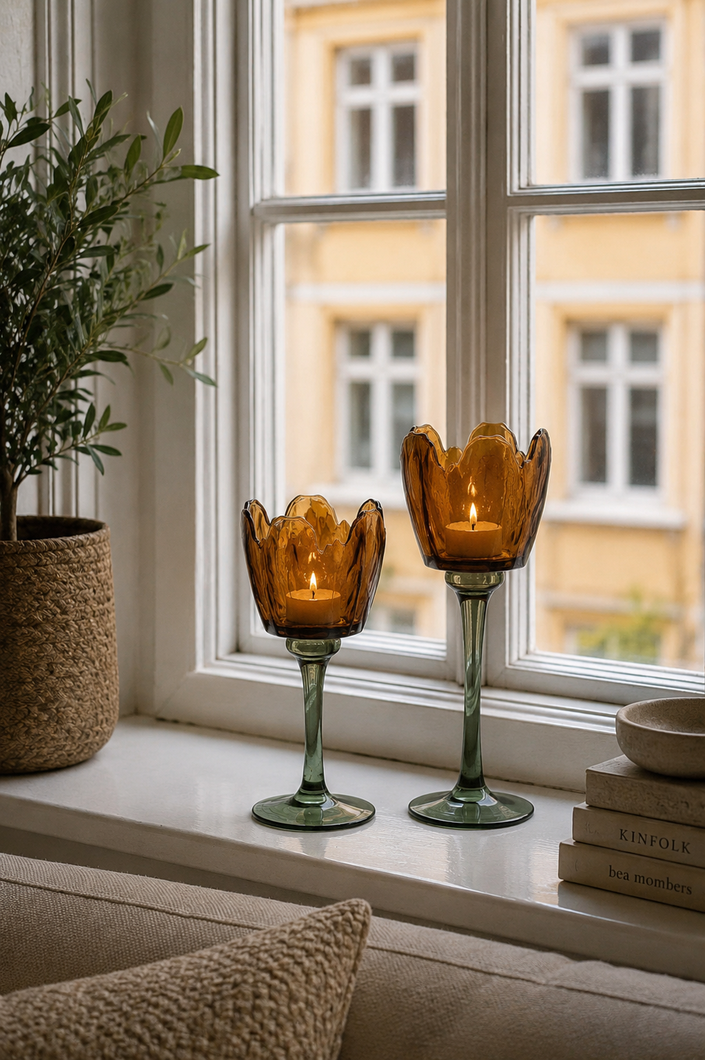 Ljusstake flower - Amber / grön