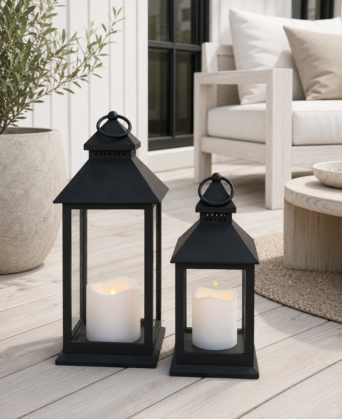 LED-lyktor med blockljus och timer - Set om 2 st