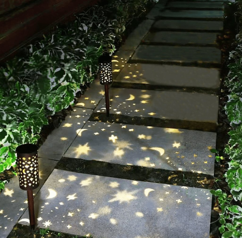 Fakkel med solceller – 2 stk STARS & MOON - VIAMAJA.DK