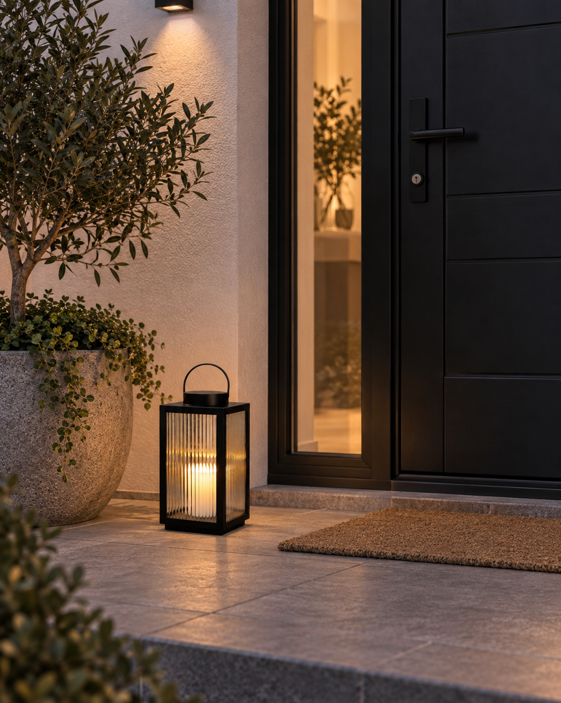 Lykta Nordic med blockljus och timer