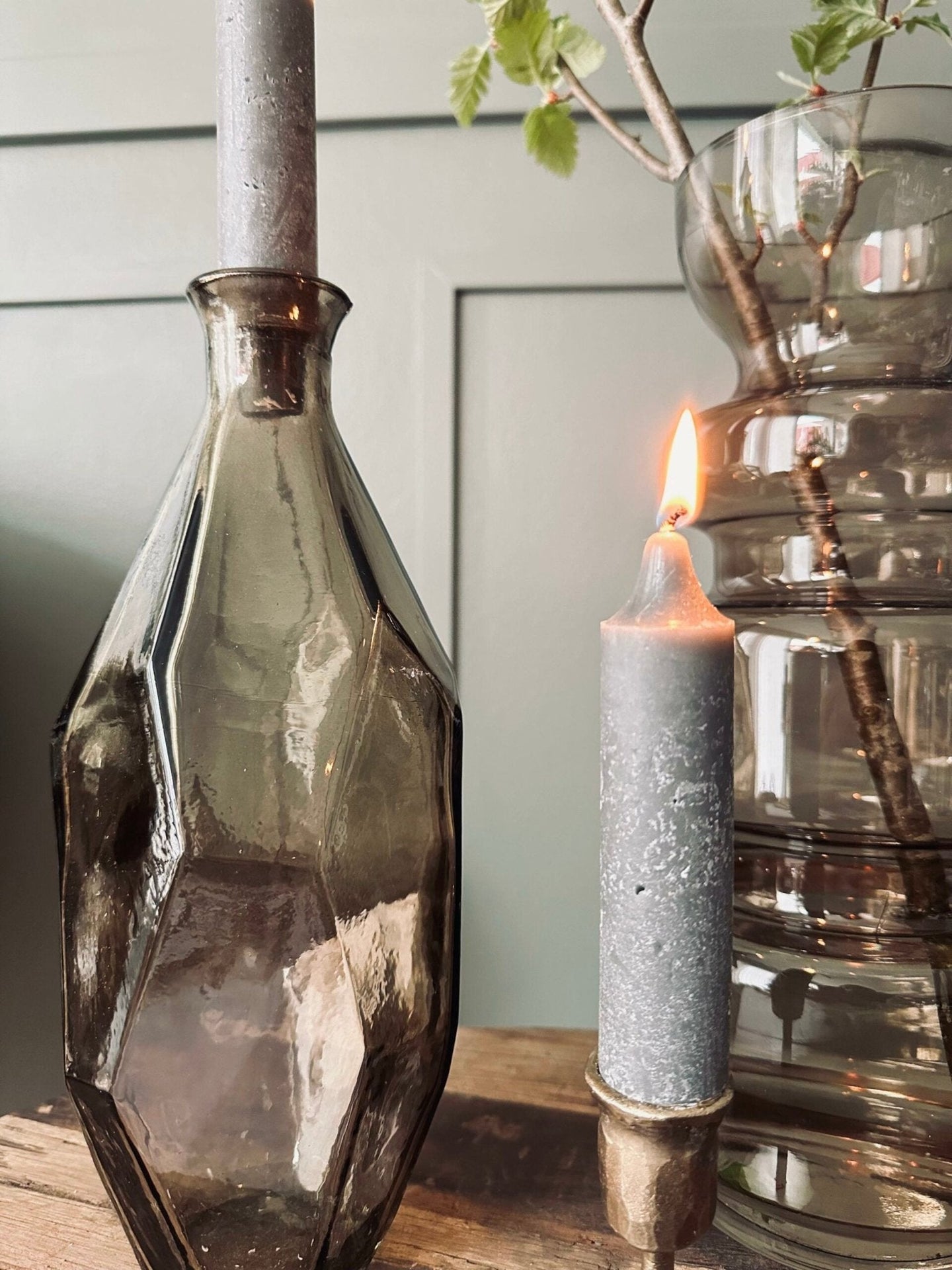 Flaskelys 15 cm - 2 stk Rustik Grå - VIAMAJA.DK