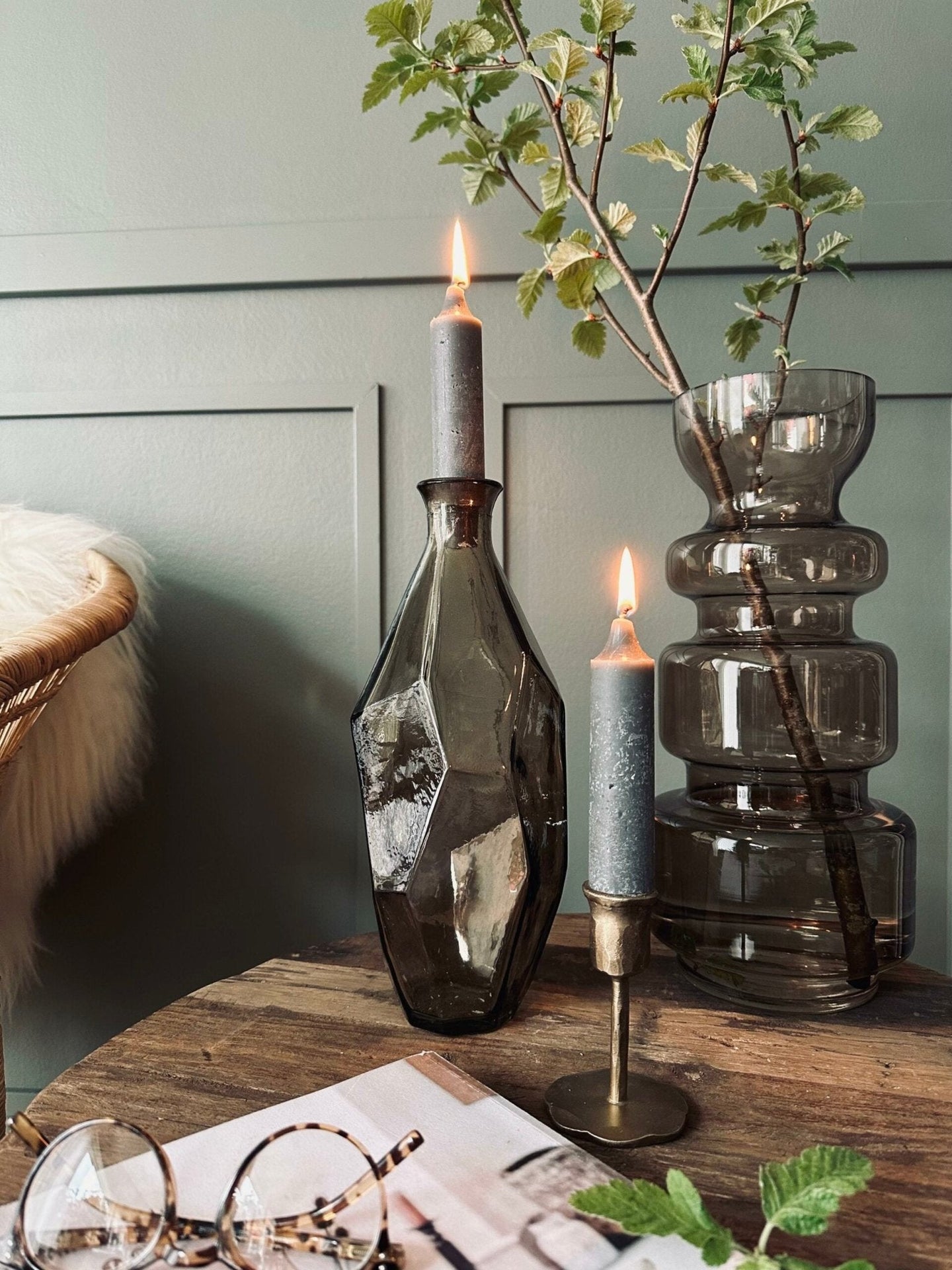 Flaskelys 15 cm - 2 stk Rustik Grå - VIAMAJA.DK