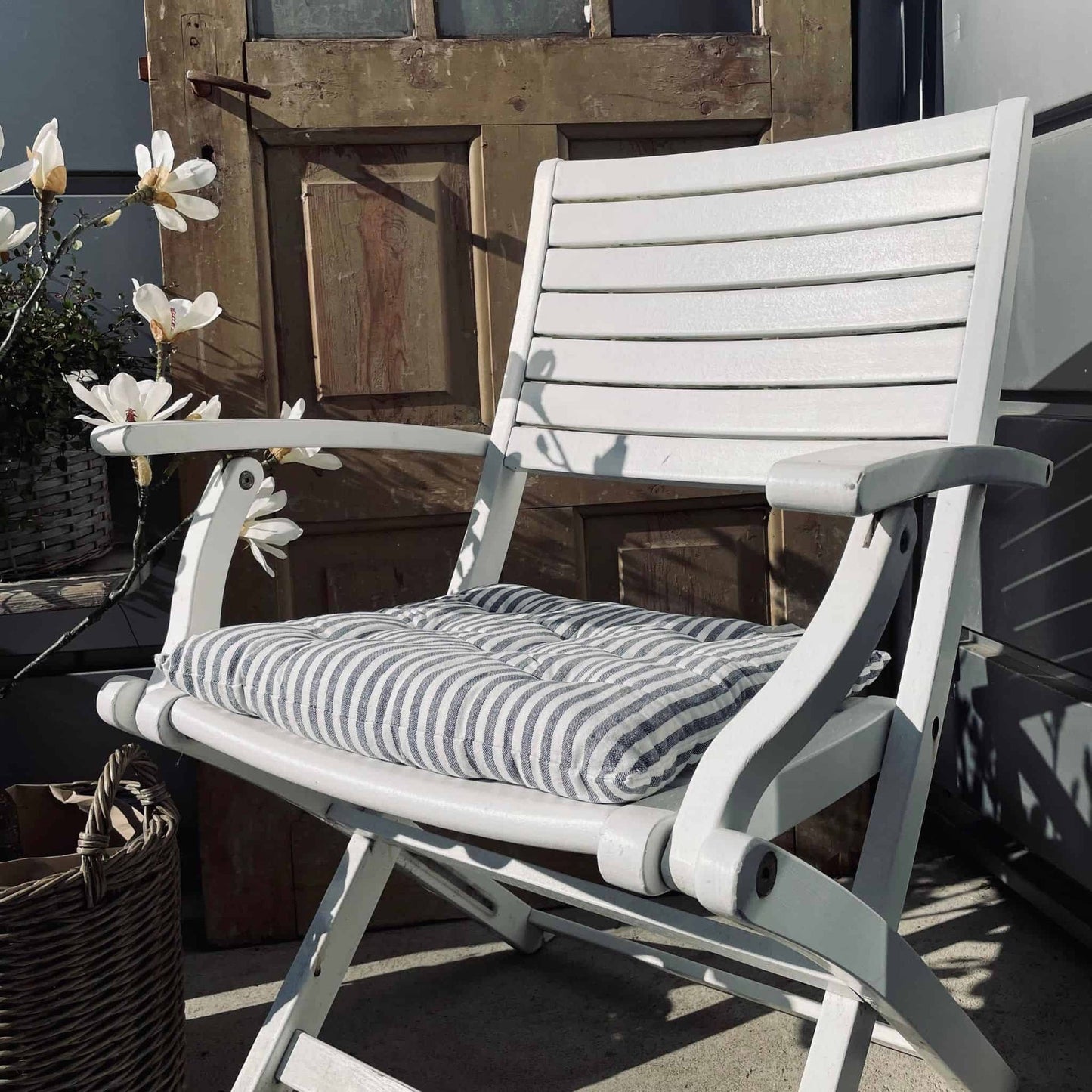 Futon hynde - Blå / Hvid 40x40 - Mælkedrengestriber - VIAMAJA.DK