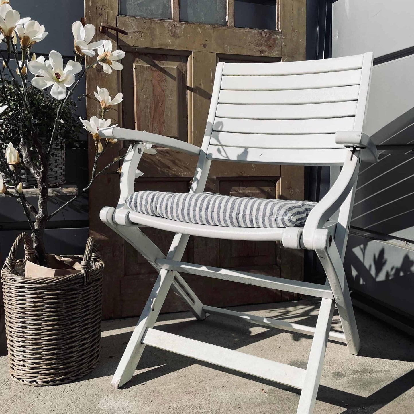 Futon hynde - Blå / Hvid 40x40 - Mælkedrengestriber - VIAMAJA.DK