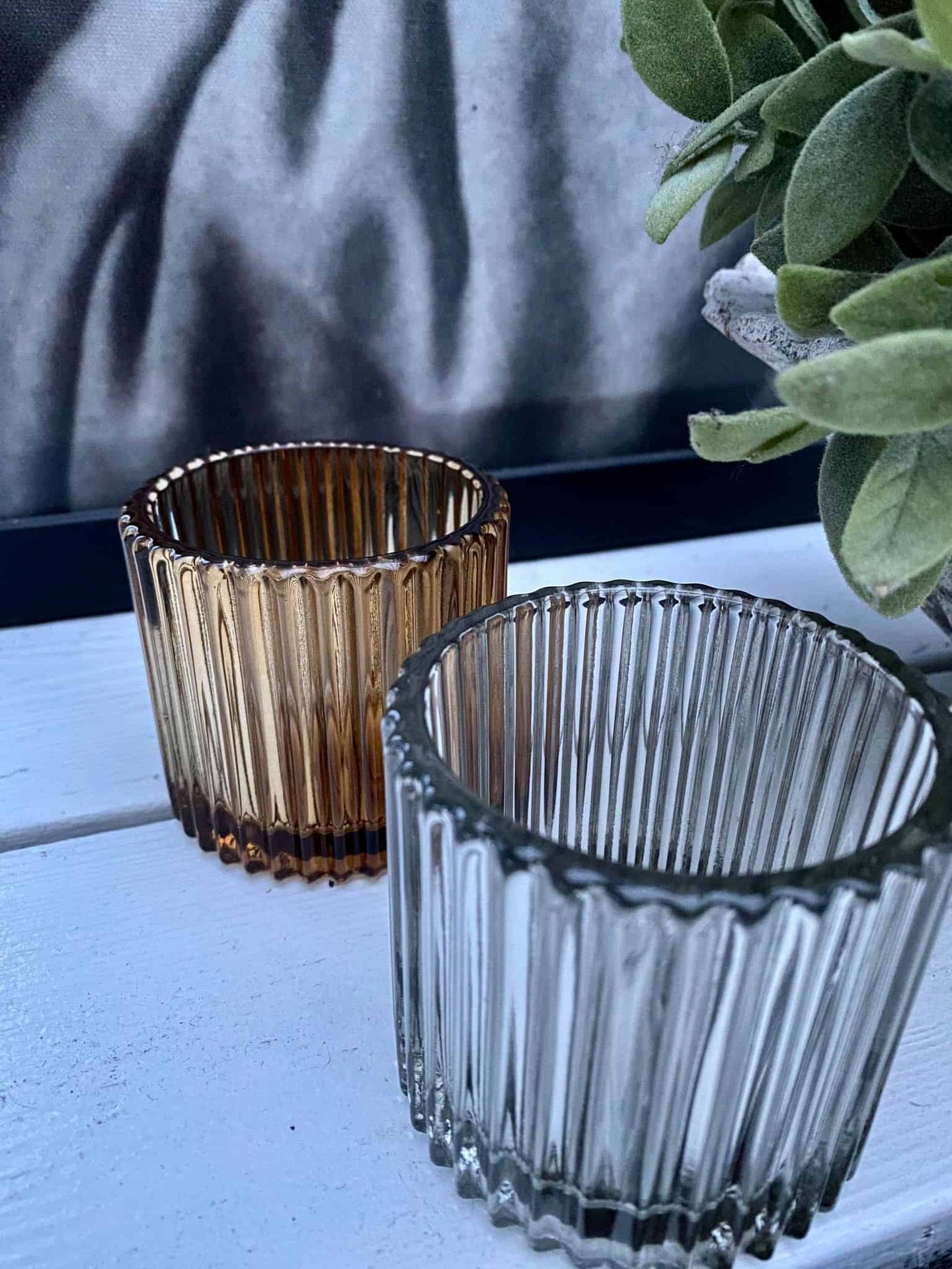 Fyrfadsstage – Rillet glas – Amber - VIAMAJA.DK