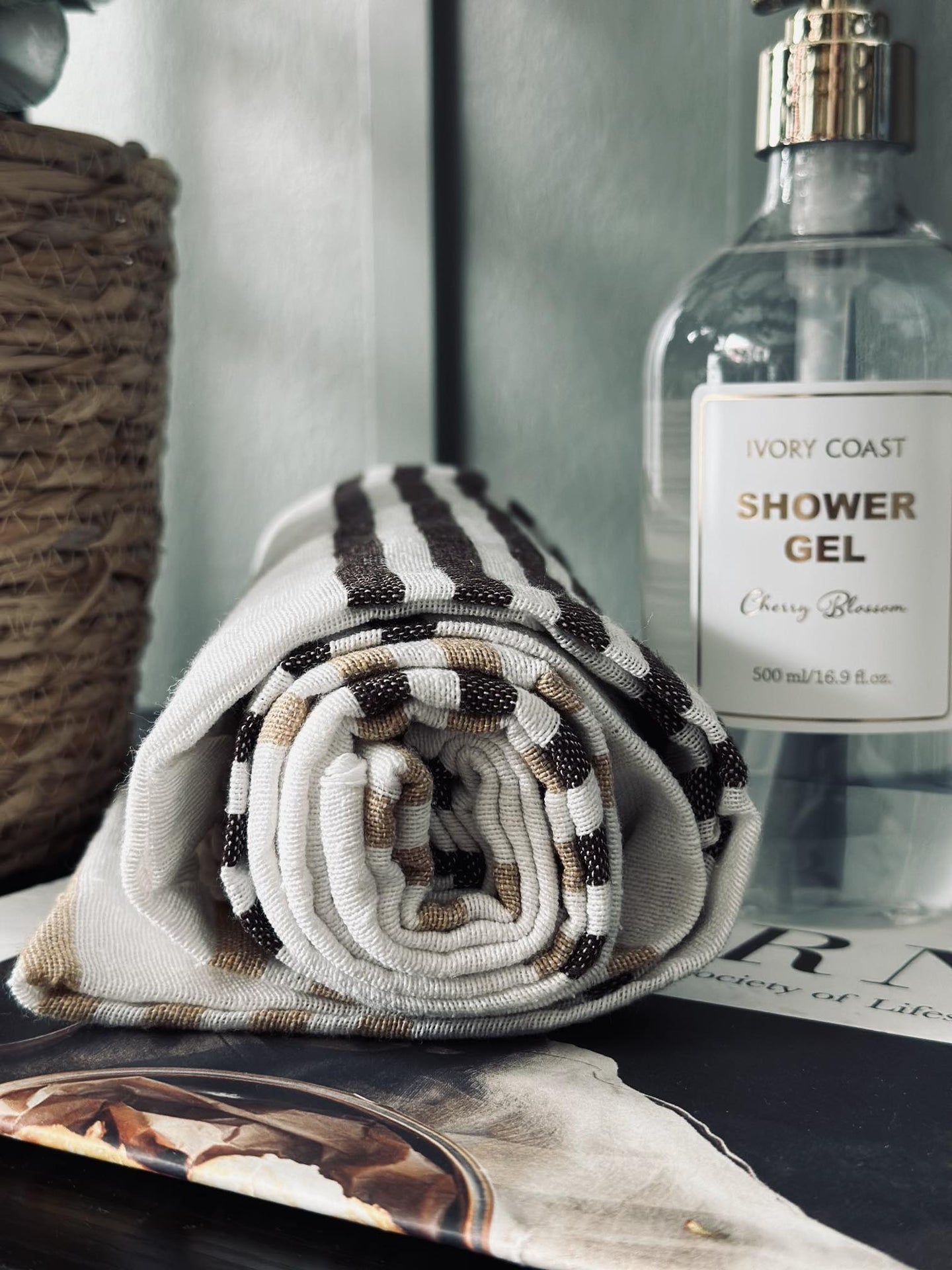 Hammam håndklæde – Beige strib - VIAMAJA.DK