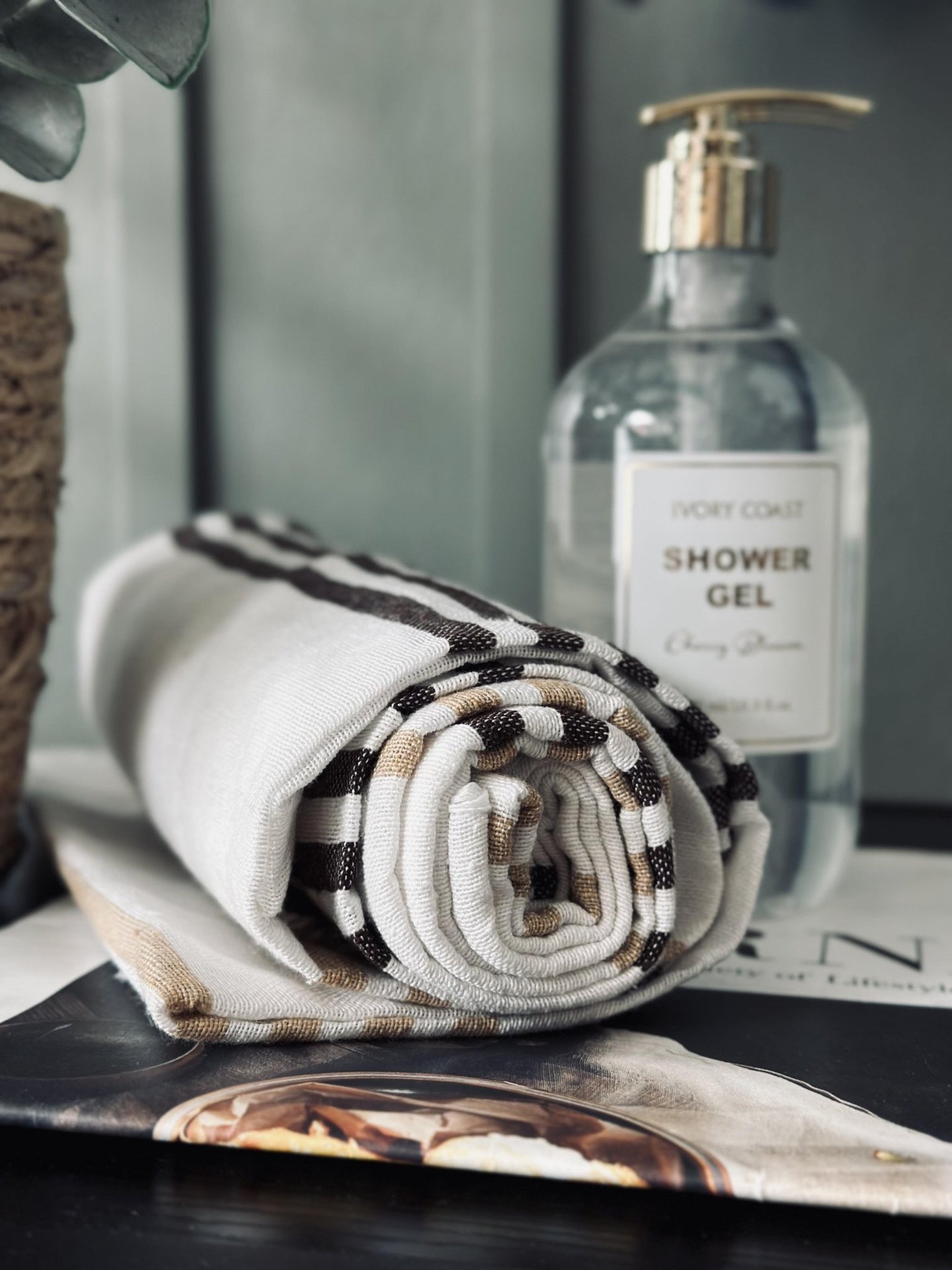 Hammam håndklæde – Beige strib - VIAMAJA.DK