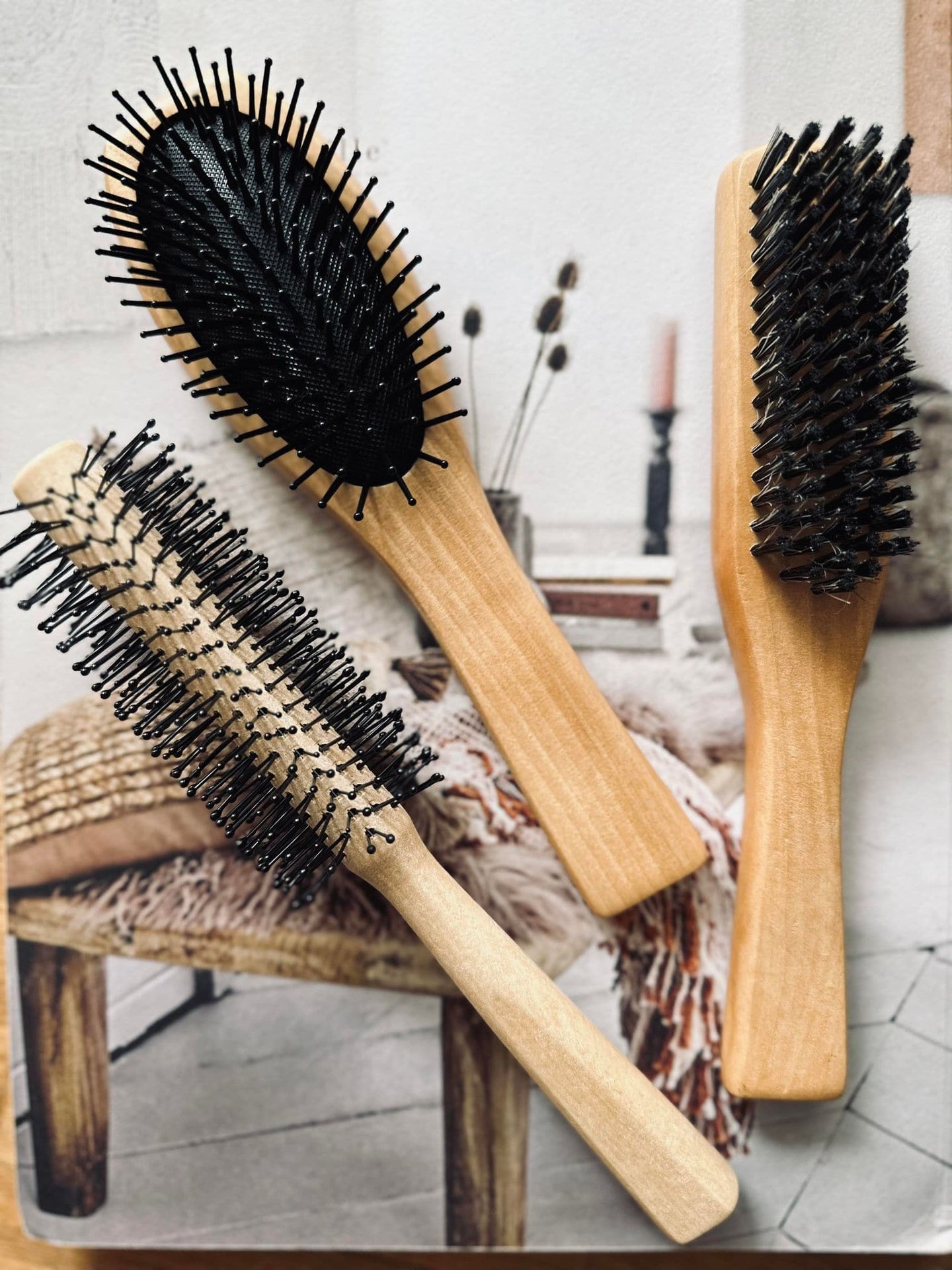 Hårbørste sæt - Bambus 3 stk - VIAMAJA.DK