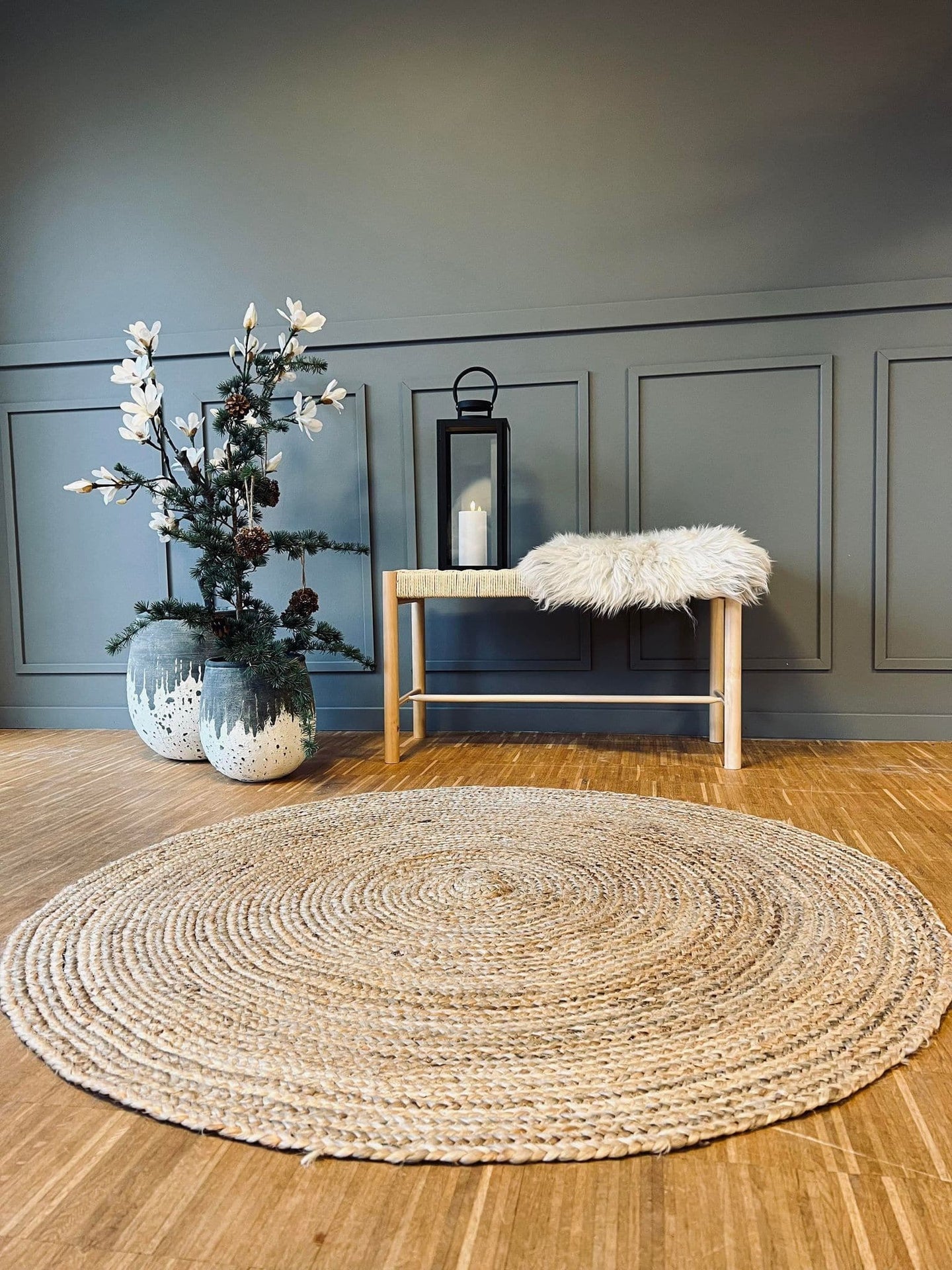 Jute gulvtæppe - Ø180cm - VIAMAJA.DK