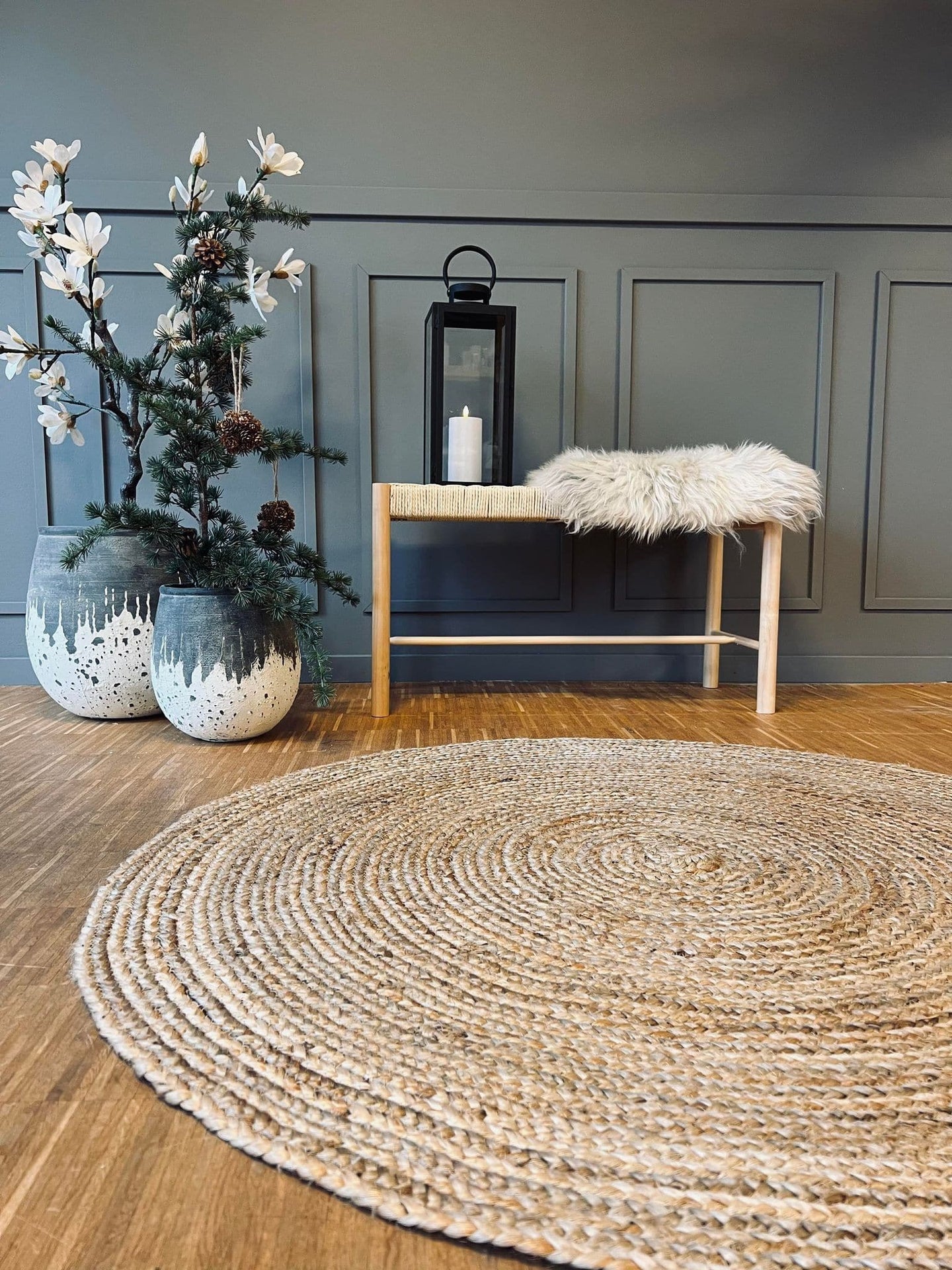 Jute gulvtæppe - Ø180cm - VIAMAJA.DK