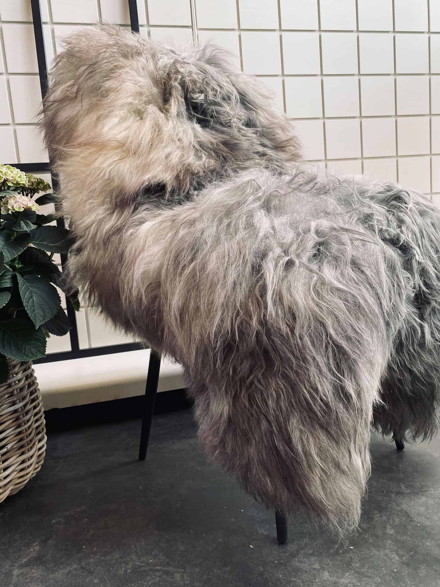 Kæmpe Svensk meleret lammeskind i super smukke grå farver - VIAMAJA.DK