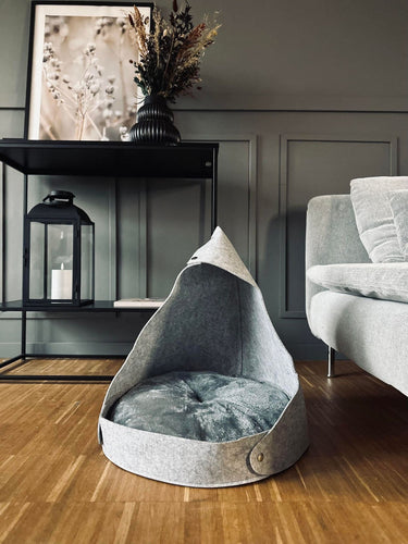 Kattehus med pude – Grå - VIAMAJA.DK