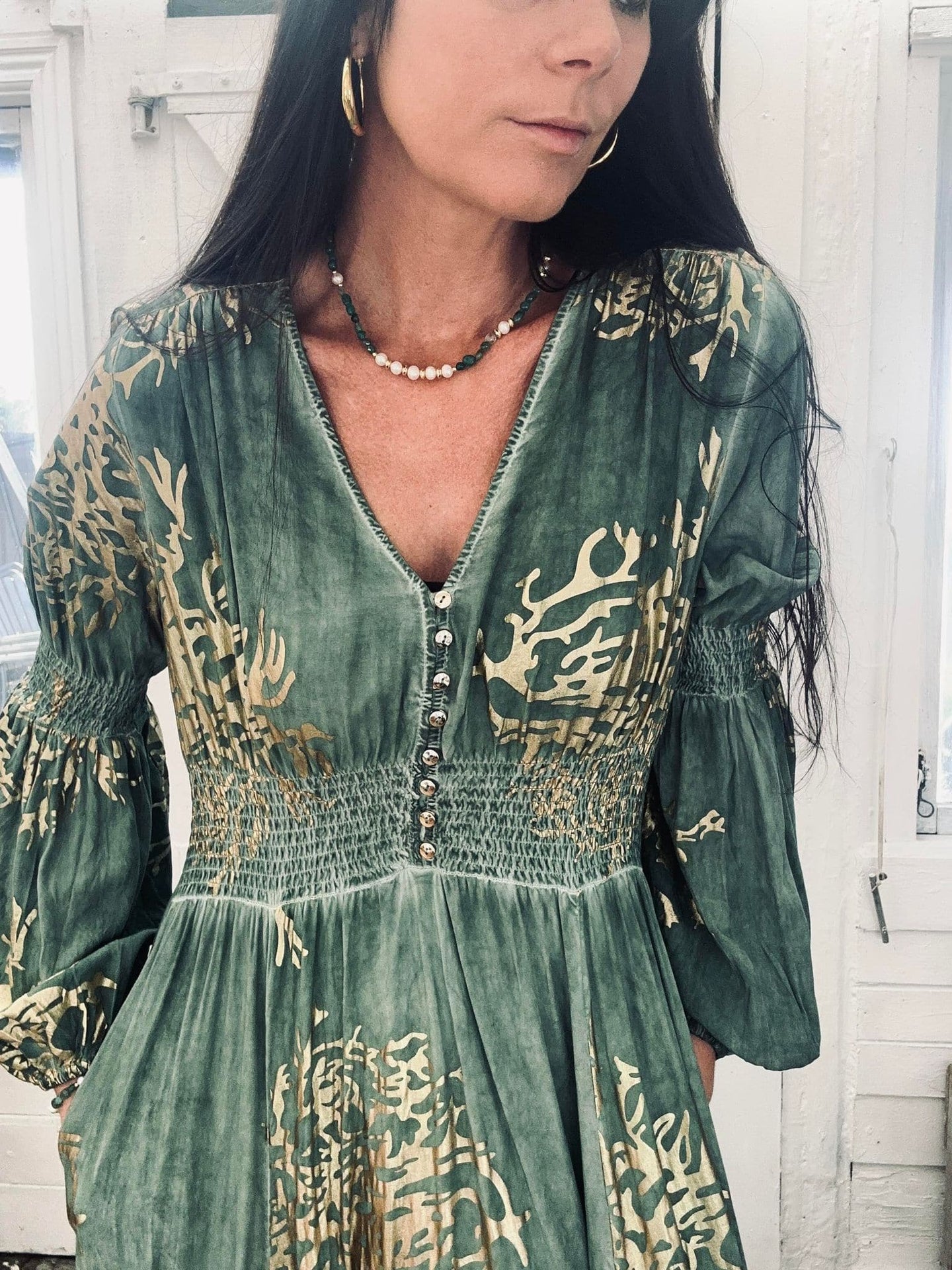 Kjole – Green / gold - VIAMAJA.DK