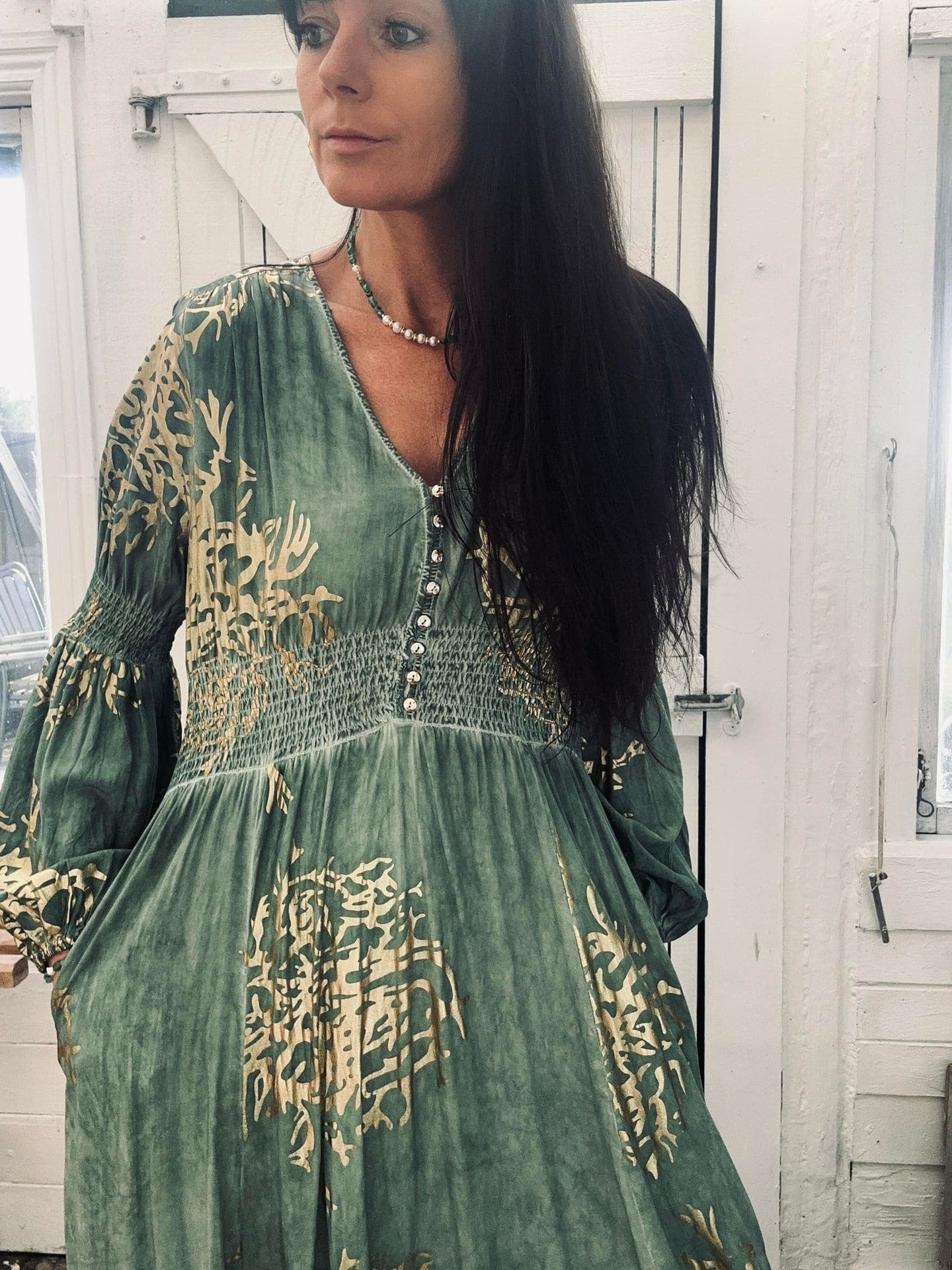 Kjole – Green / gold - VIAMAJA.DK