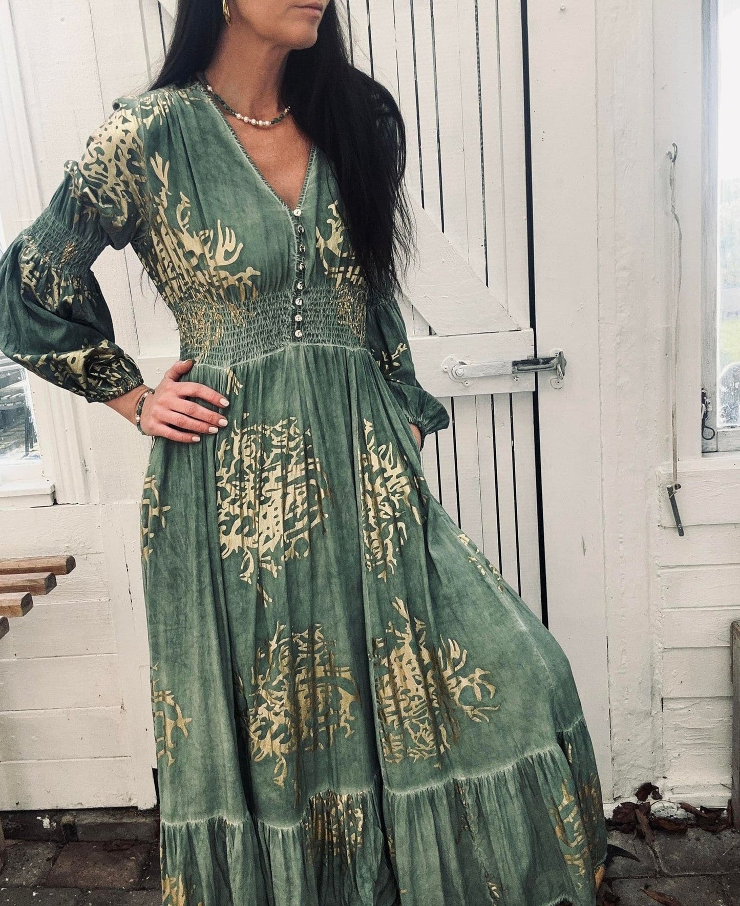 Kjole – Green / gold - VIAMAJA.DK