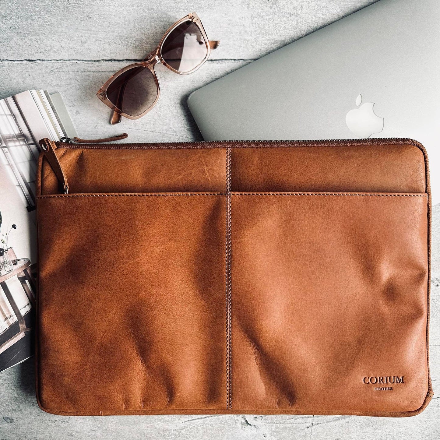 Laptop sleeve Cognac leather - VIAMAJA.DK