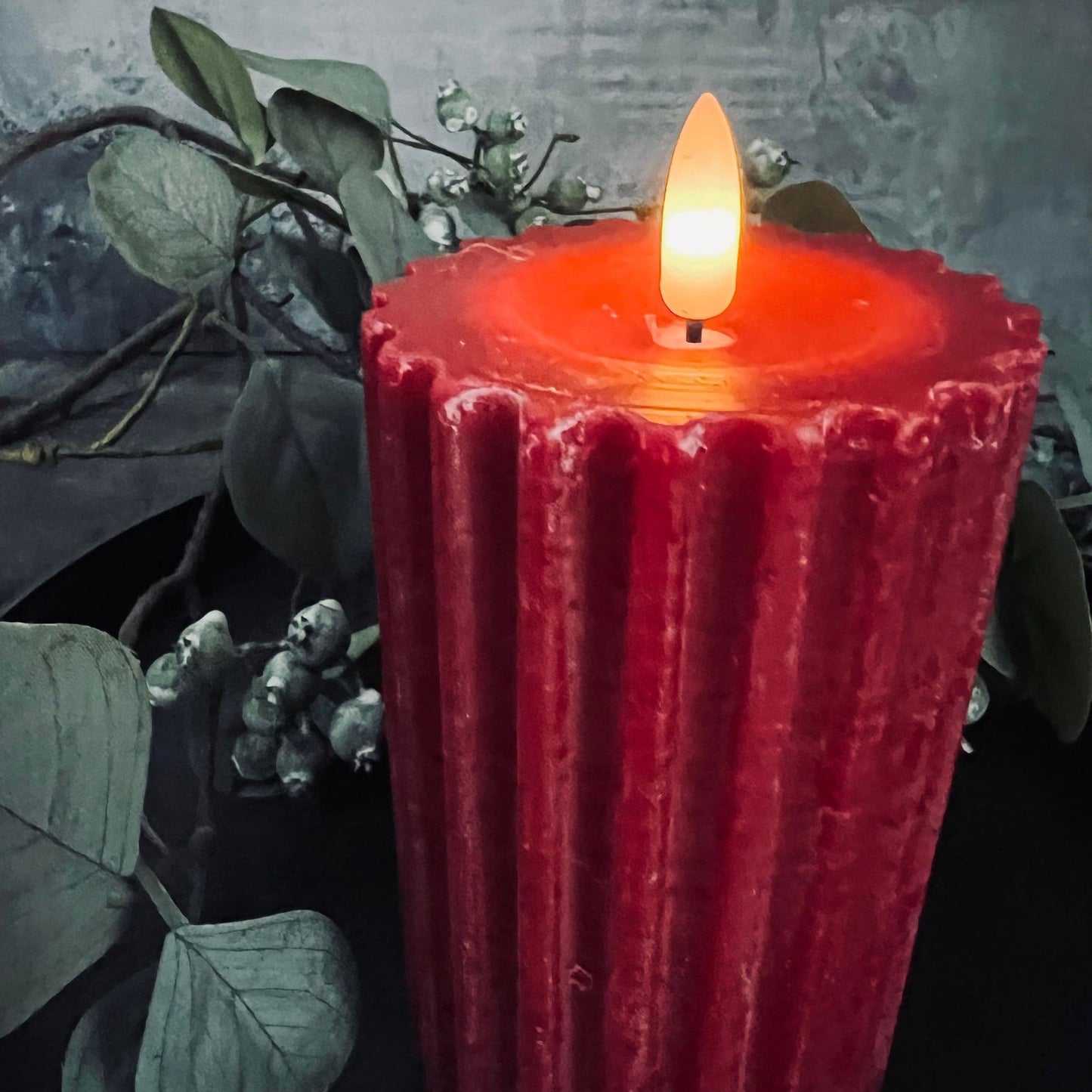 LED Bloklys 12,5 cm - Rød rillet med timerfunktion - VIAMAJA.DK