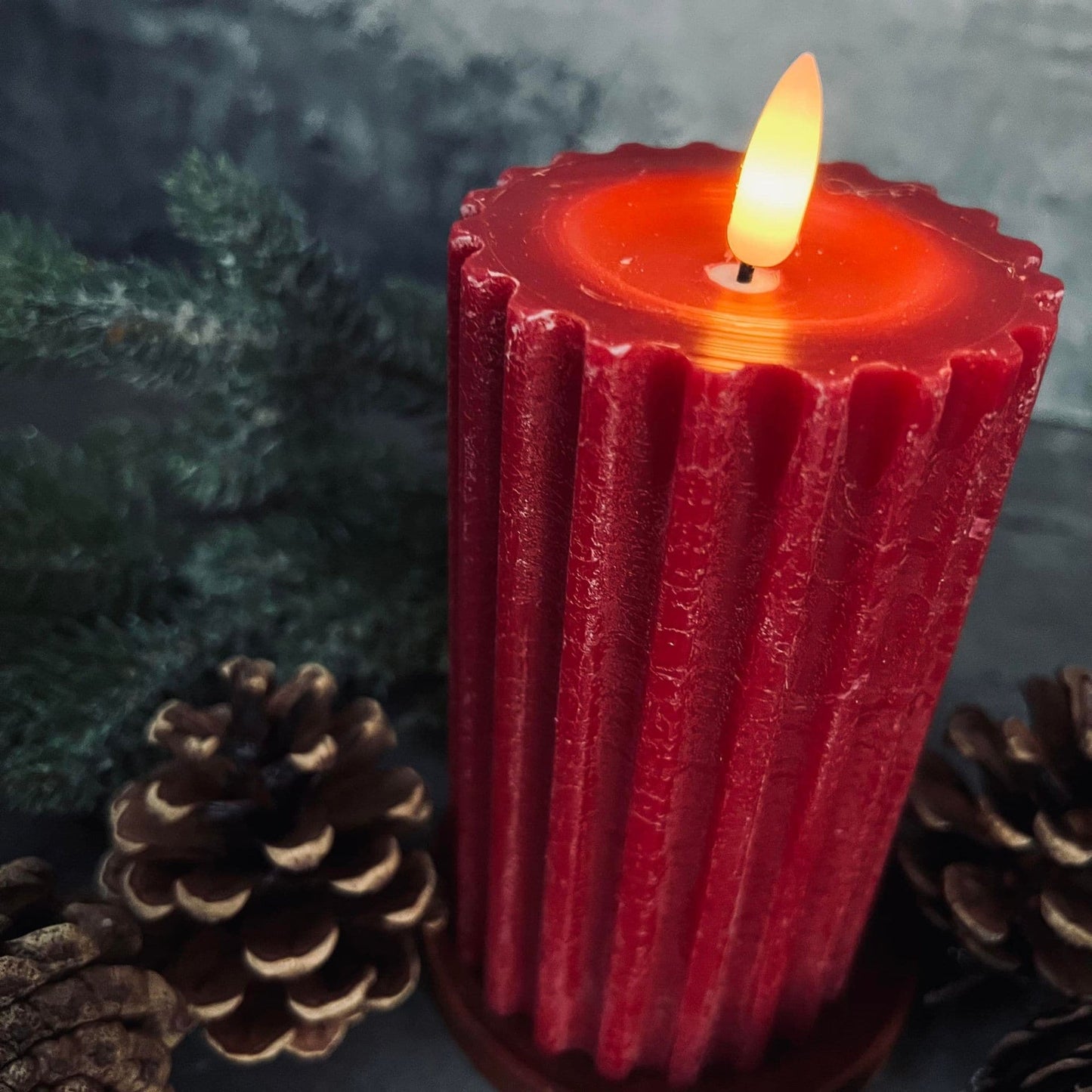 LED Bloklys 12,5 cm - Rød rillet med timerfunktion - VIAMAJA.DK