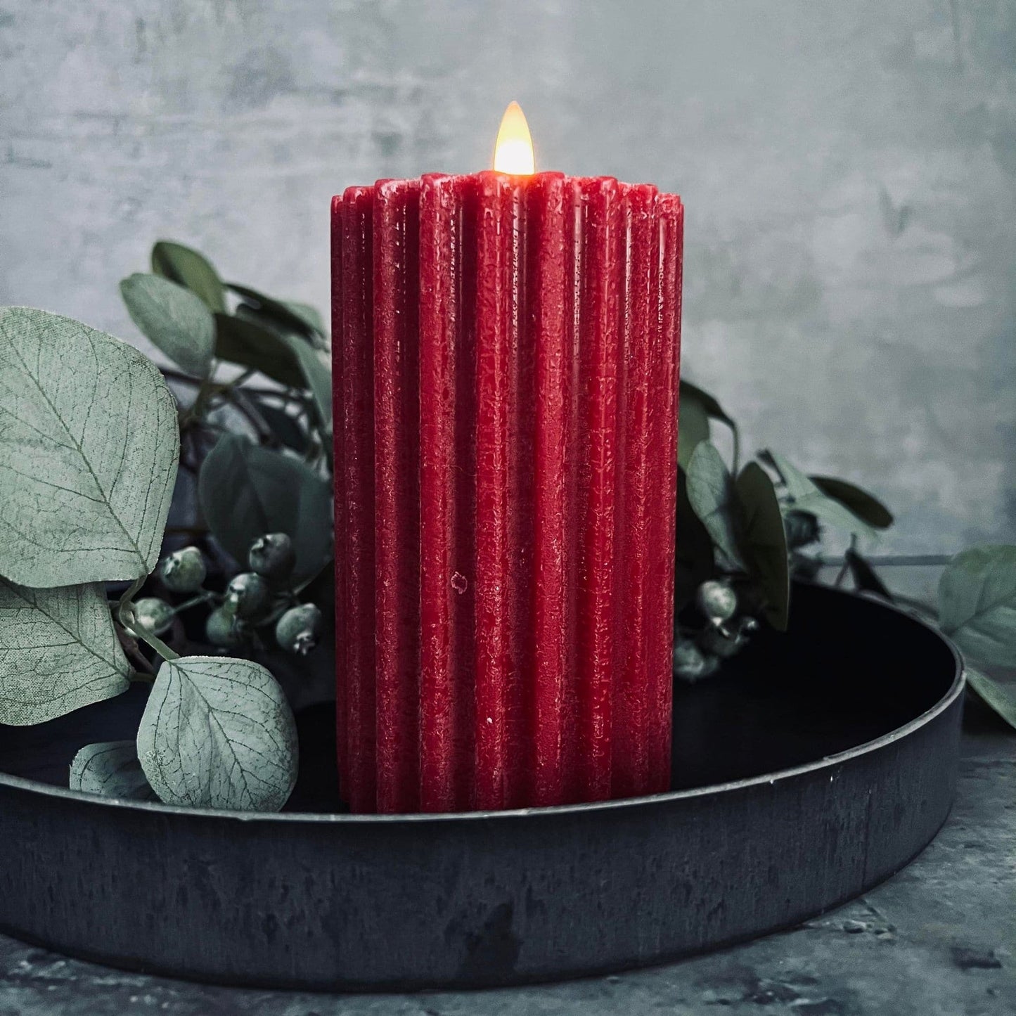 LED Bloklys 12,5 cm - Rød rillet med timerfunktion - VIAMAJA.DK