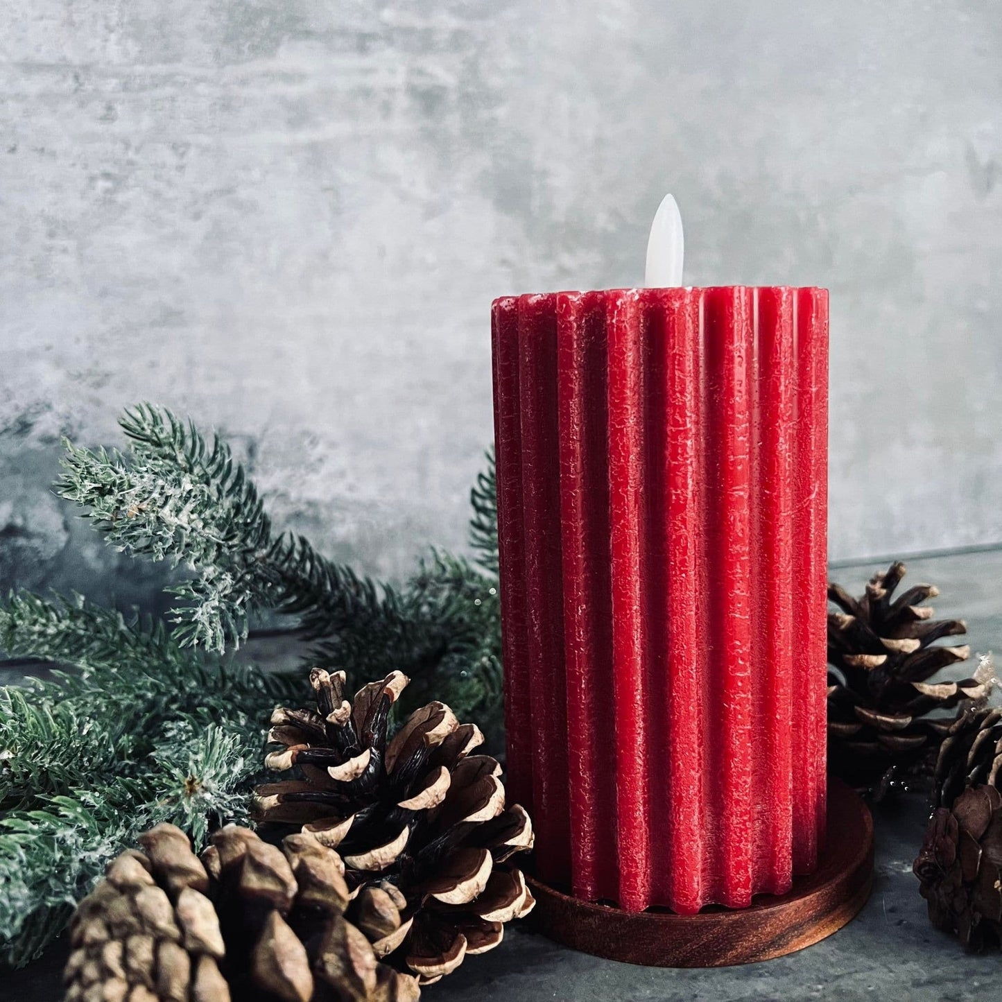 LED Bloklys 12,5 cm - Rød rillet med timerfunktion - VIAMAJA.DK