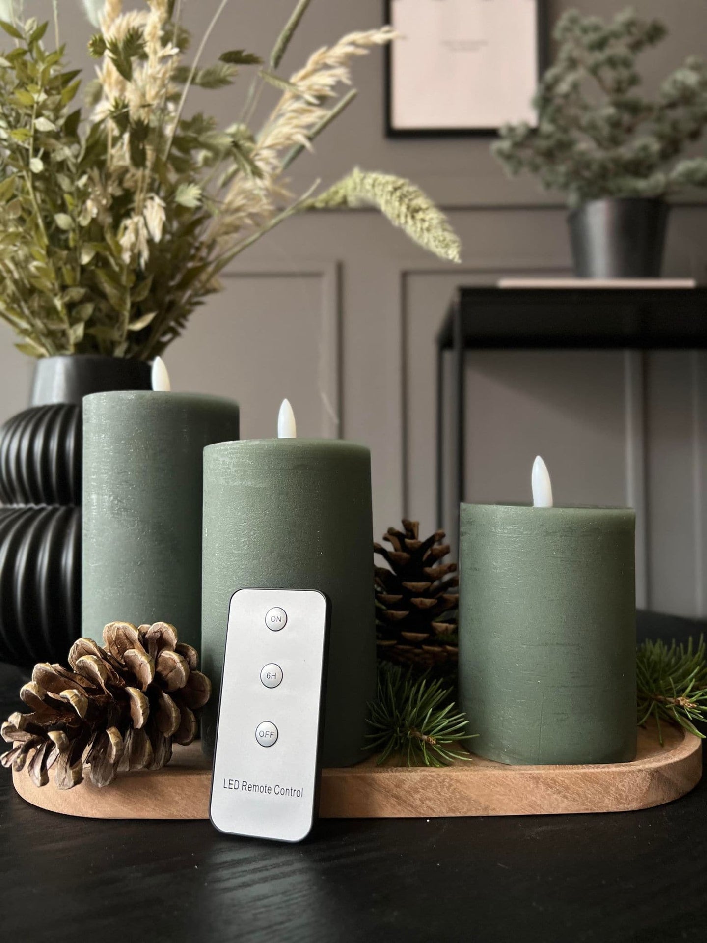 LED Bloklys Grøn - Sæt af 3 stk med fjernbetjening - VIAMAJA.DK